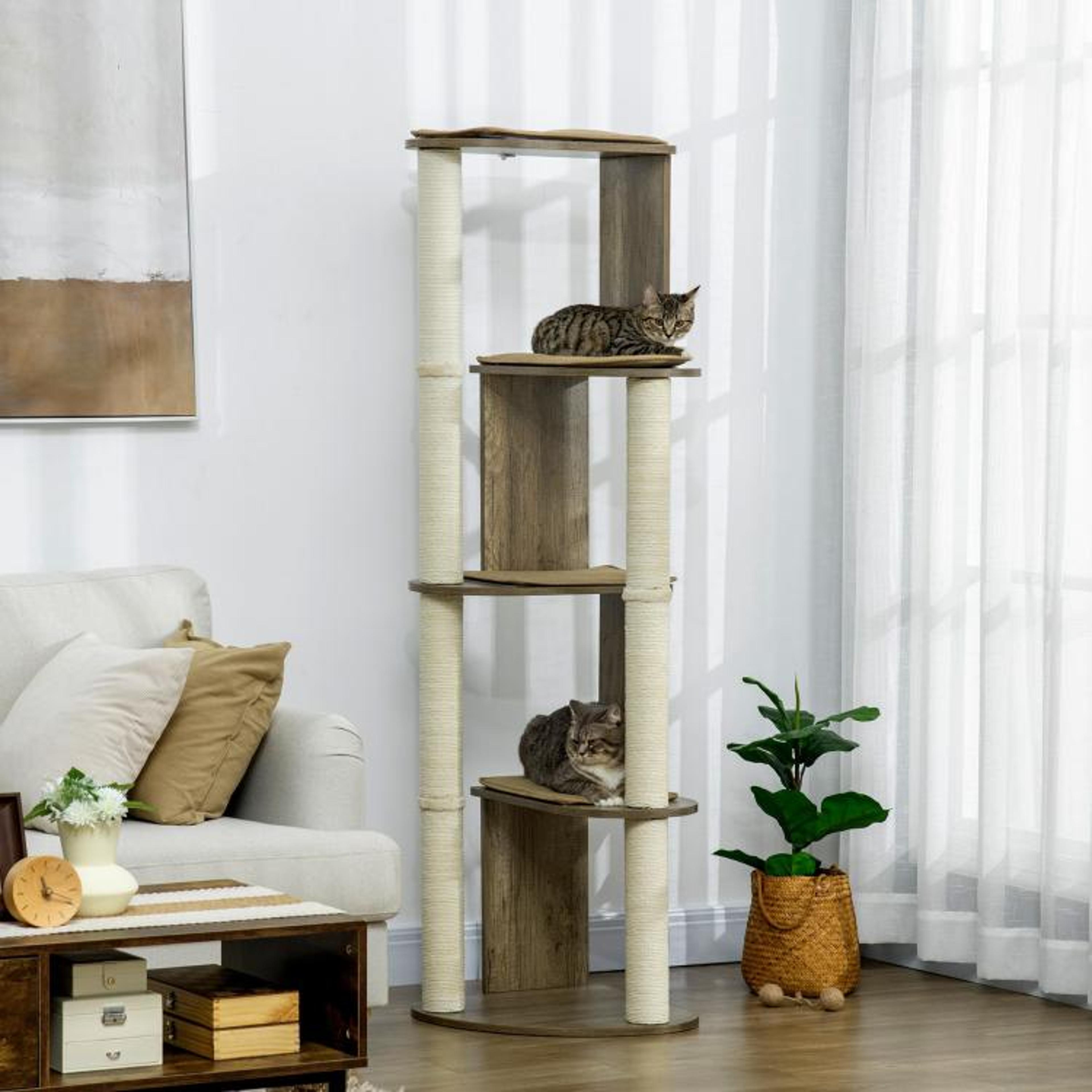 65 Inch Corner Cat Tree Tower With Padded Perches And Scratching Posts Cream White 1