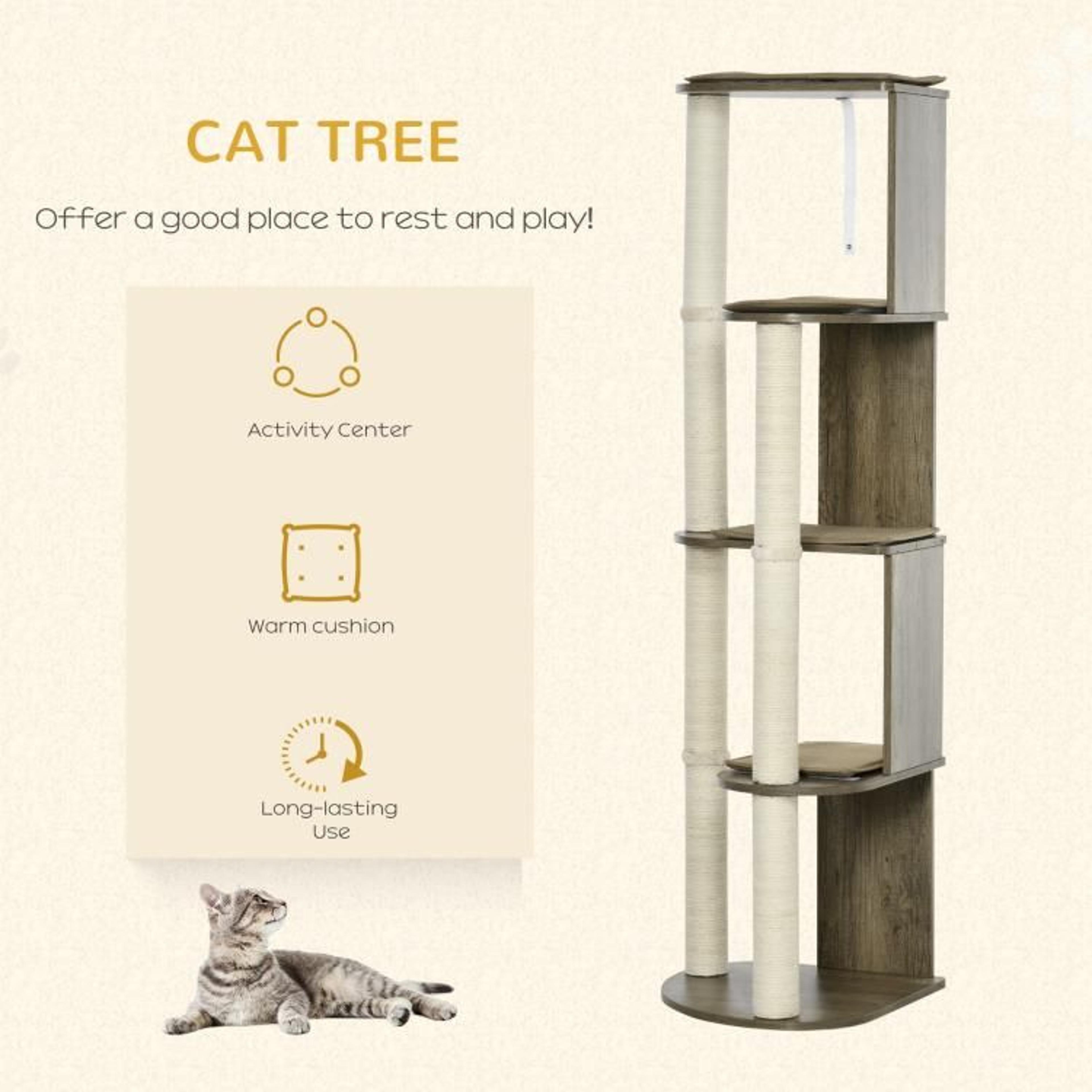 65 Inch Corner Cat Tree Tower With Padded Perches And Scratching Posts Cream White 5