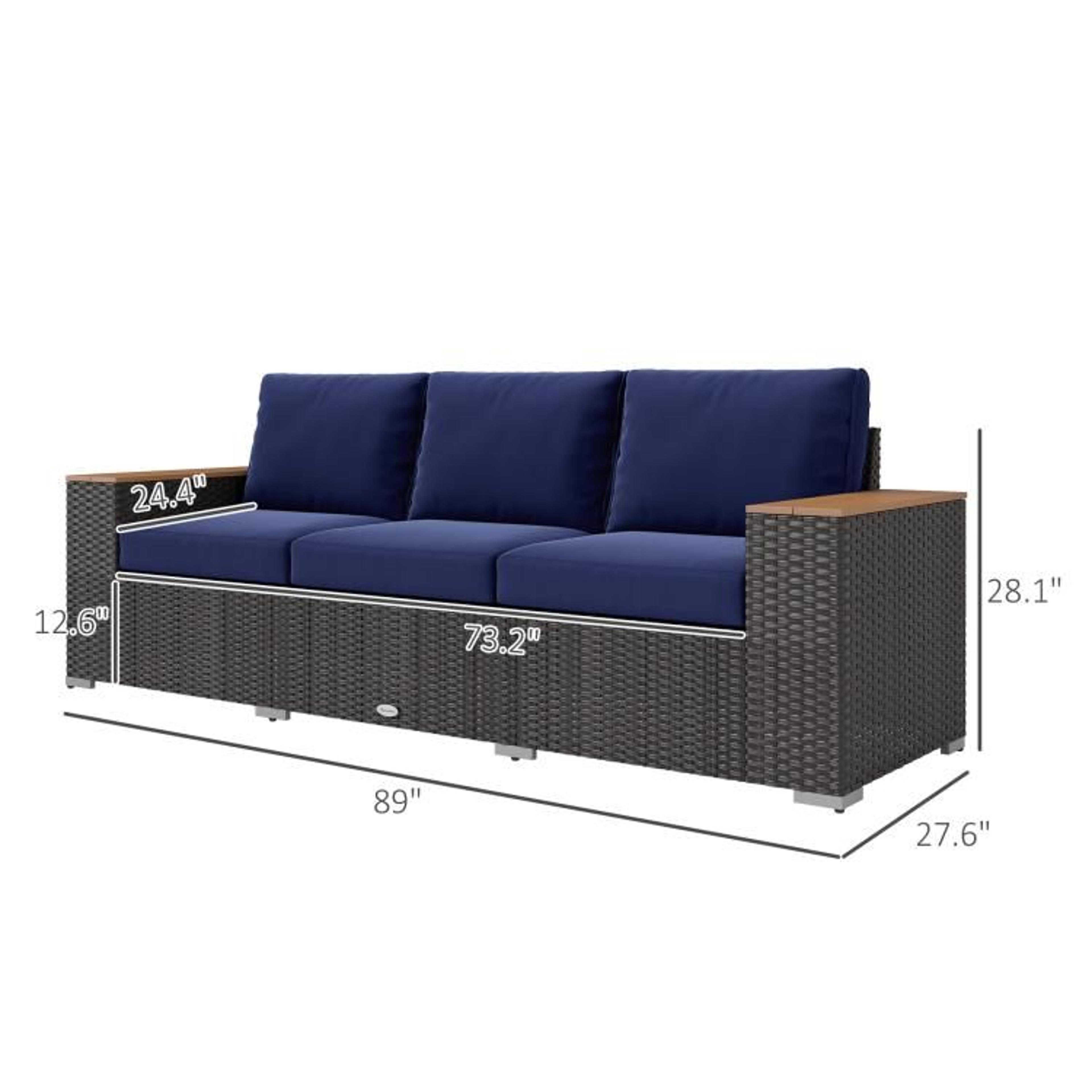 3Seat Outdoor Patio Sofa With Deep Seating And Navy Blue Cushions 6