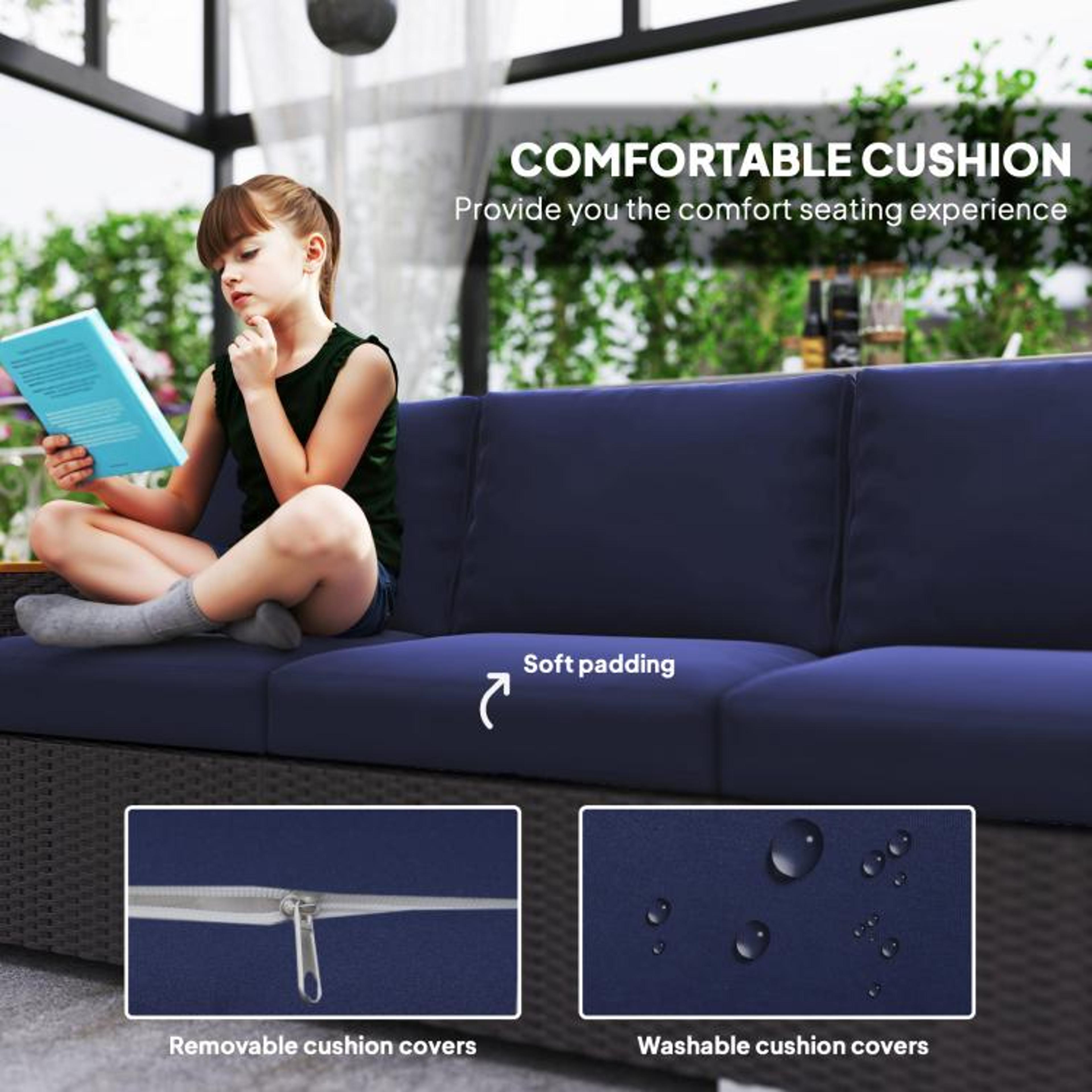 3Seat Outdoor Patio Sofa With Deep Seating And Navy Blue Cushions 5