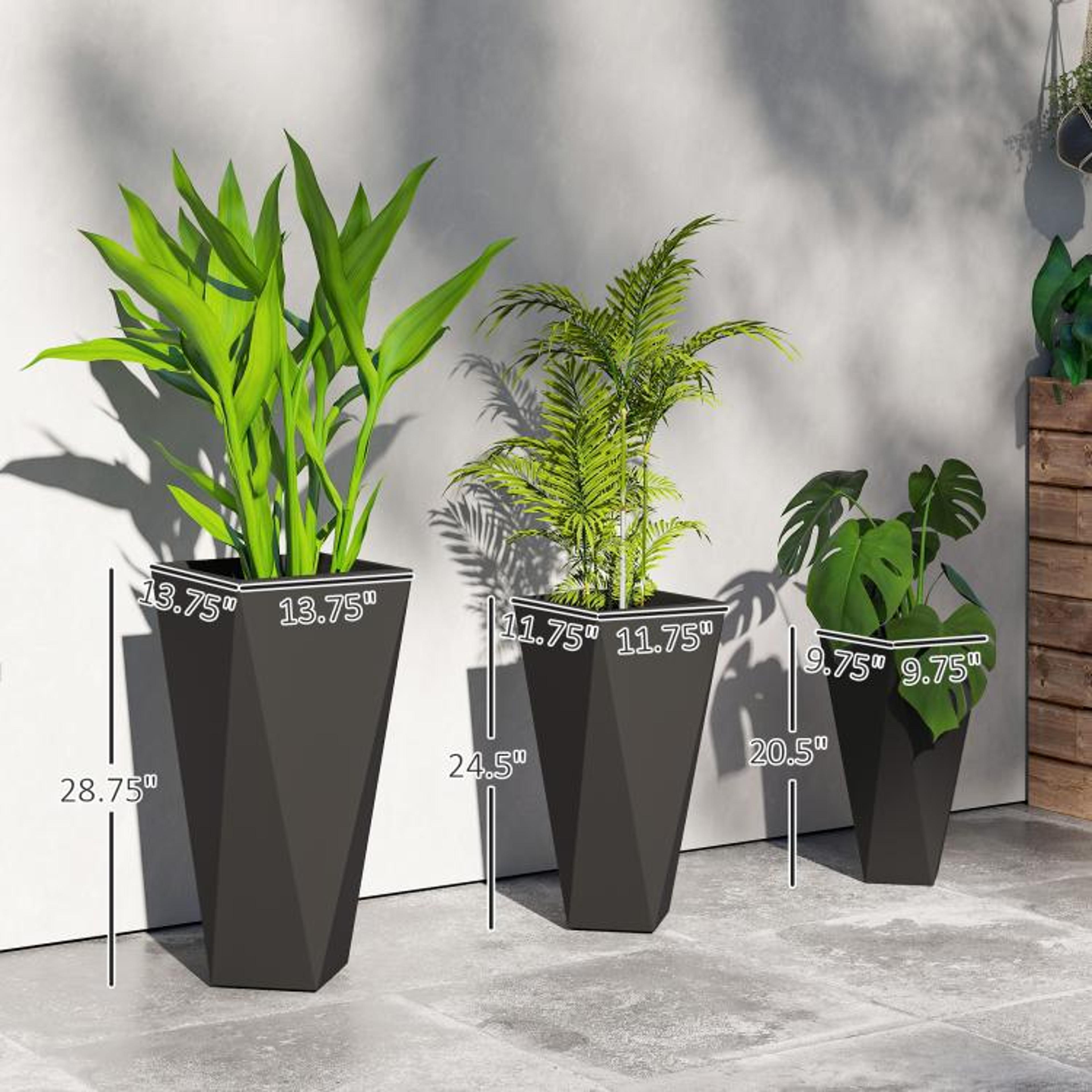 Tall Indoor Outdoor Planters Set Of 3 With Drainage Holes  Black 2