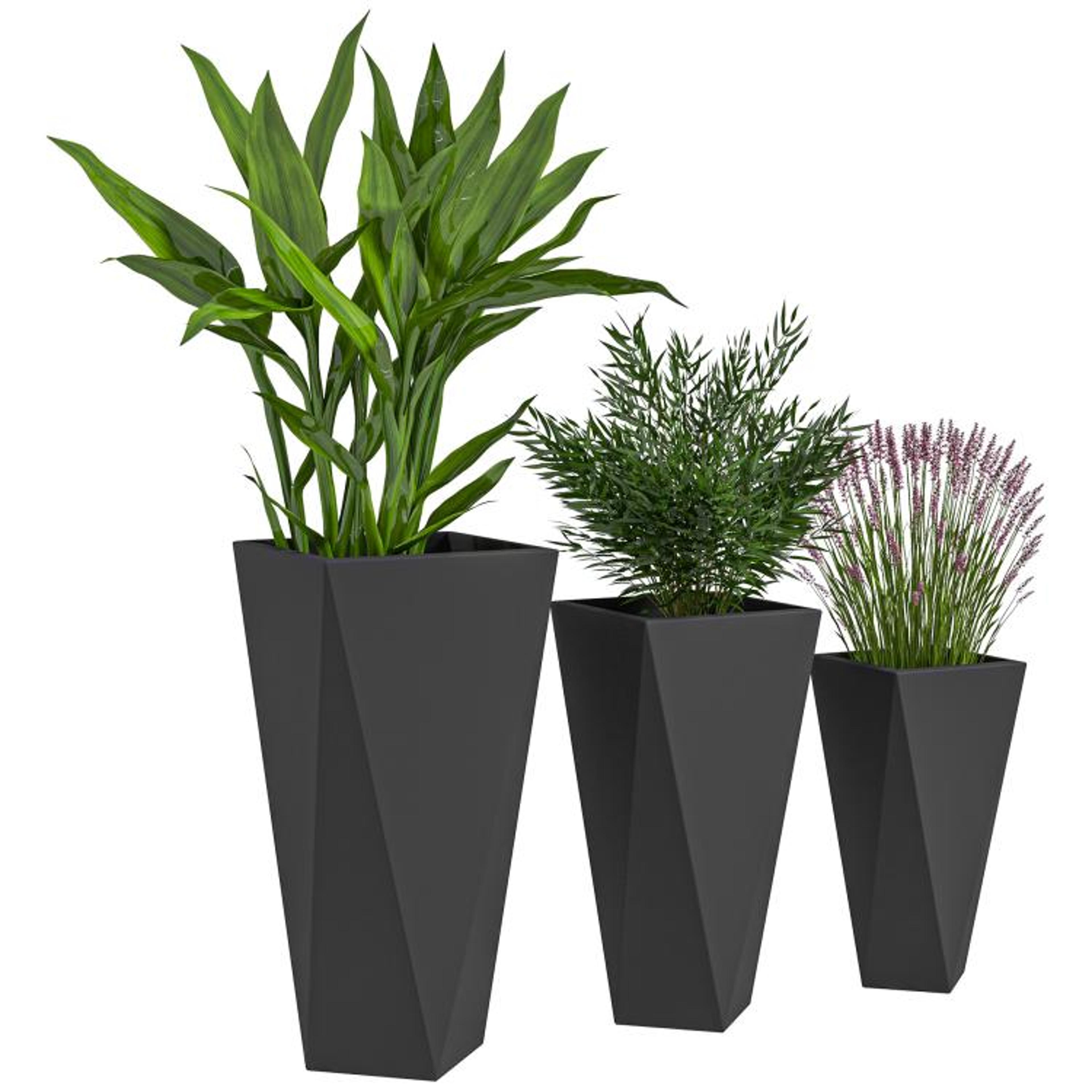 Tall Indoor Outdoor Planters Set Of 3 With Drainage Holes  Black 1