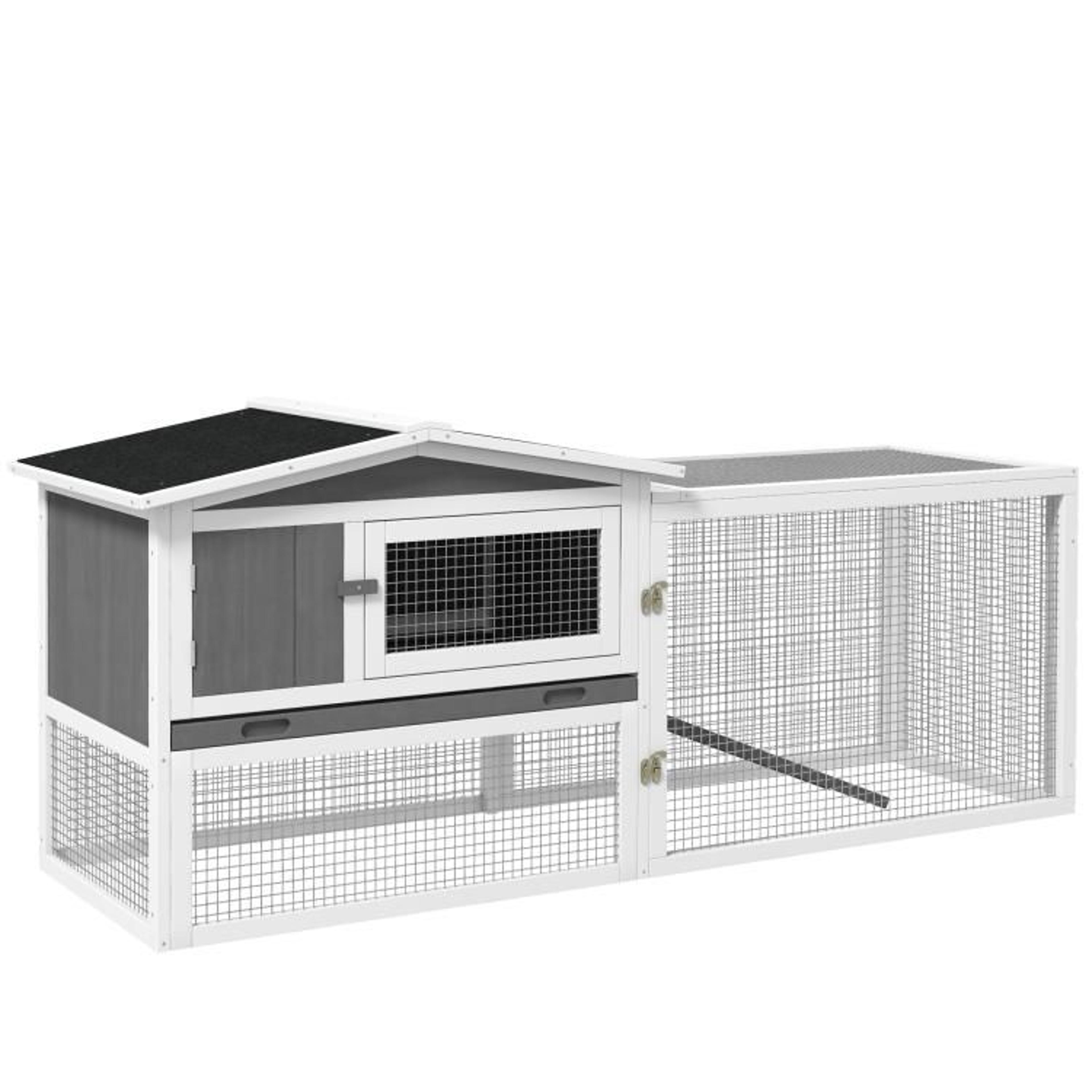 2Story Rabbit Hutch With Outdoor Run And SlideOut Tray  Light Gray 1
