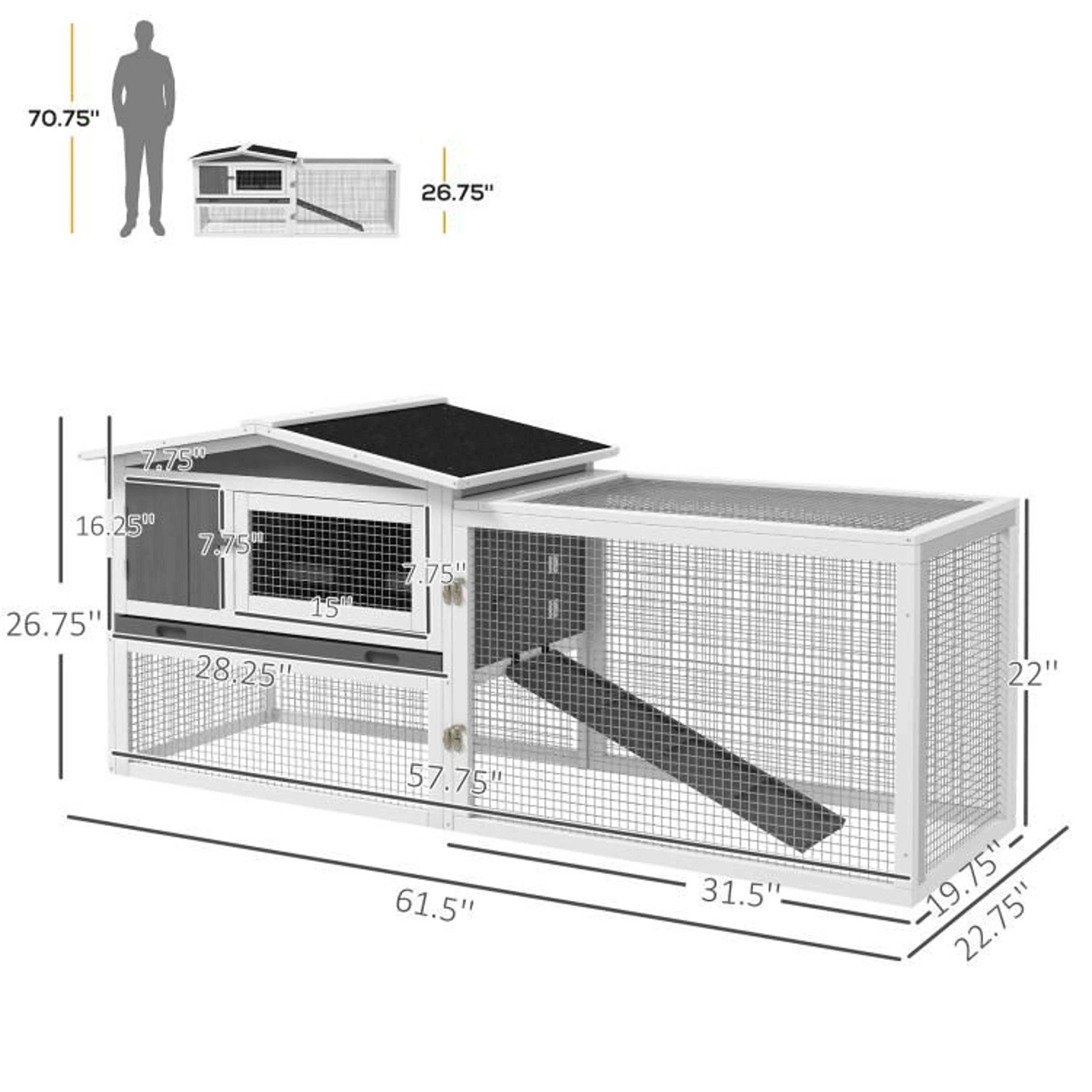 2Story Rabbit Hutch With Outdoor Run And SlideOut Tray  Light Gray 4