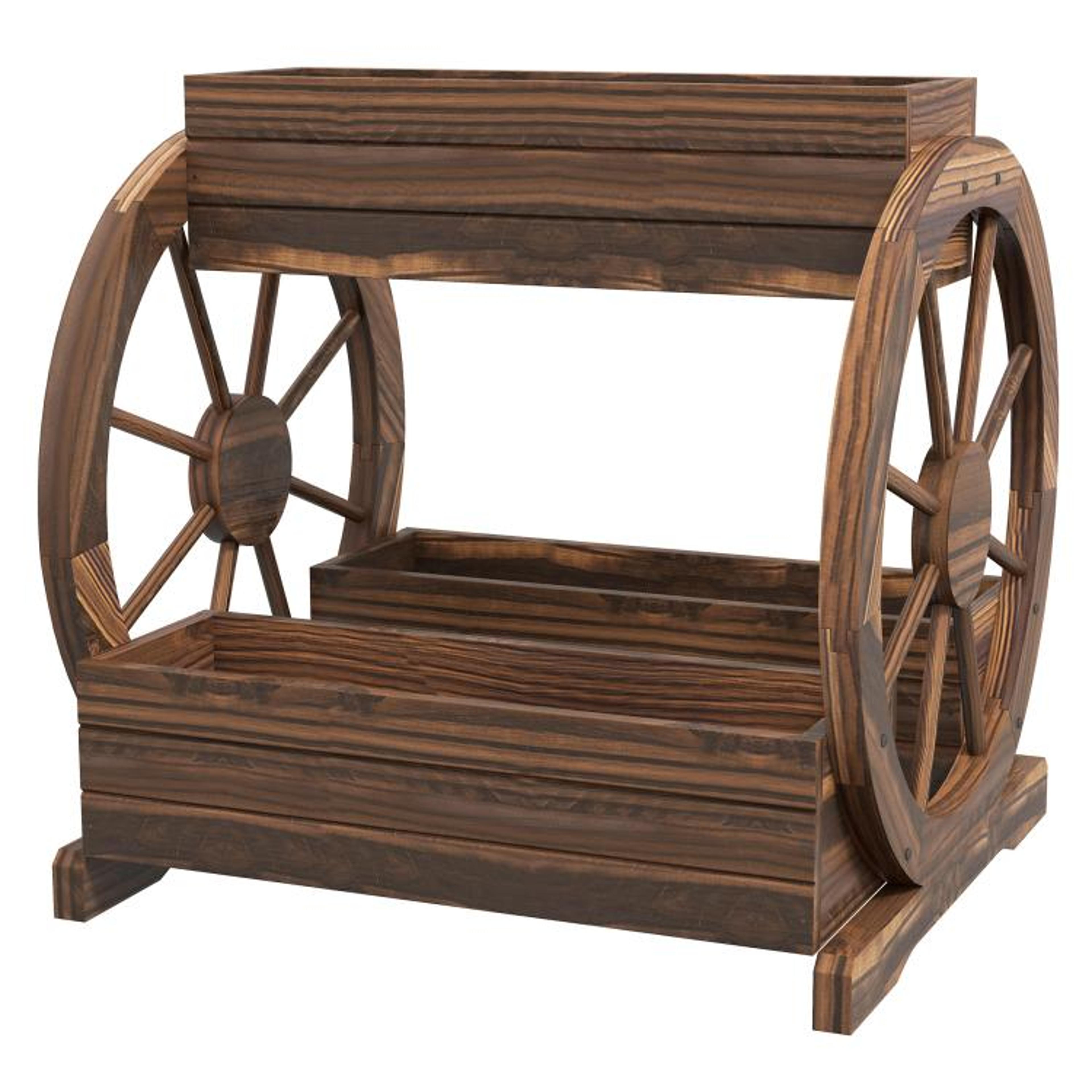 3Tier Wooden Wagon Planter Box With Raised Garden Beds And Decorative Wheels 1