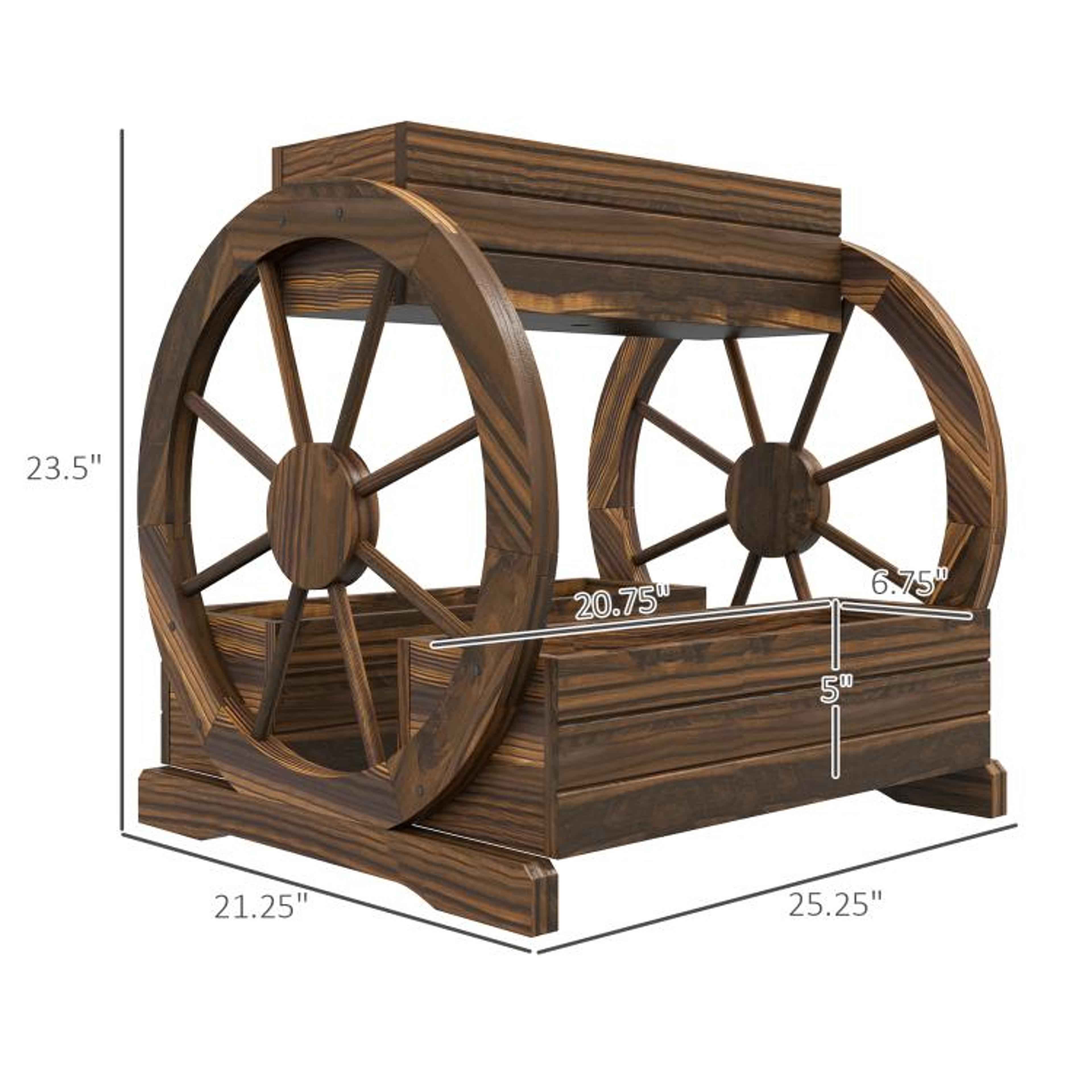 3Tier Wooden Wagon Planter Box With Raised Garden Beds And Decorative Wheels 3