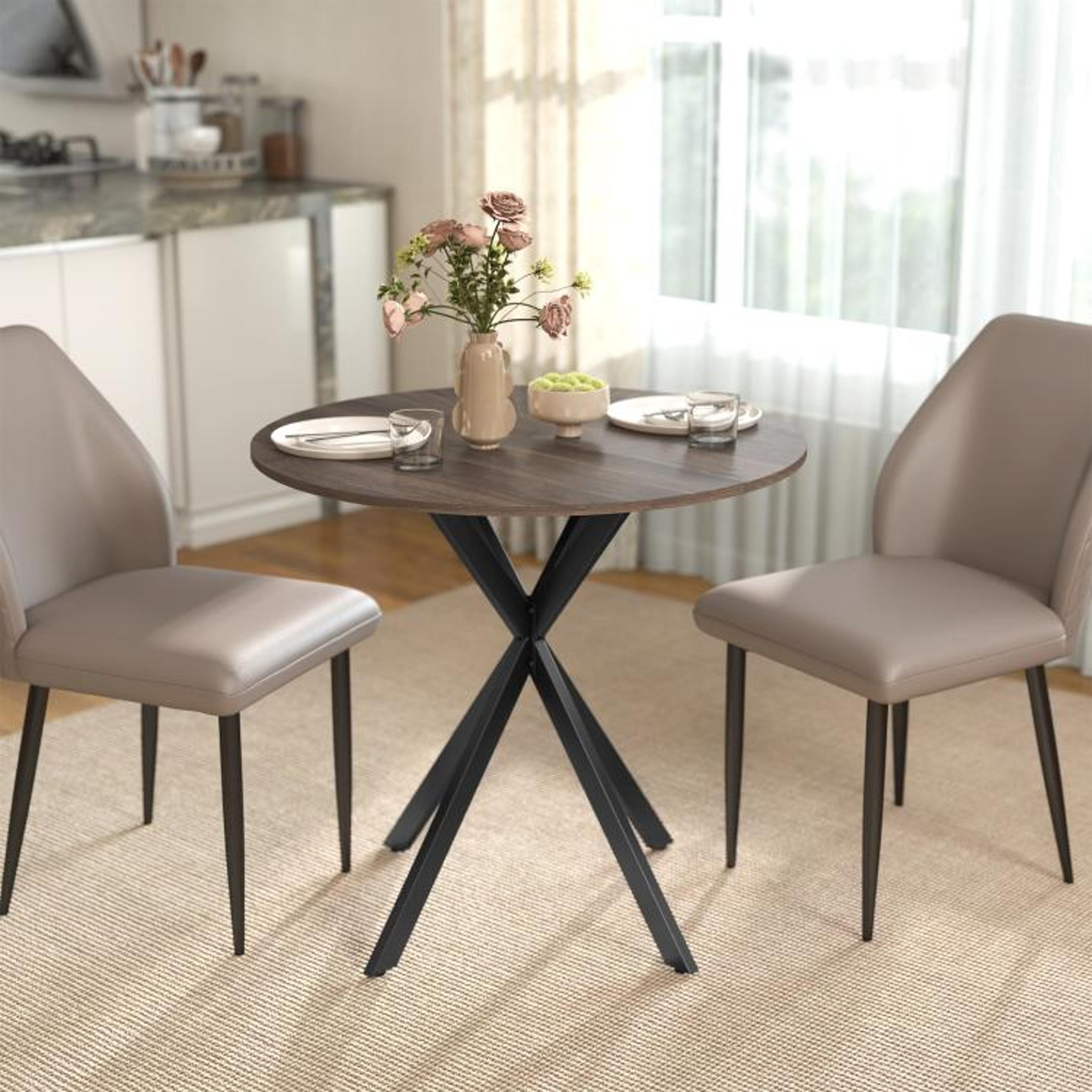 315Inch Round Dining Table For 2 With Industrial Steel Legs  Brown 2
