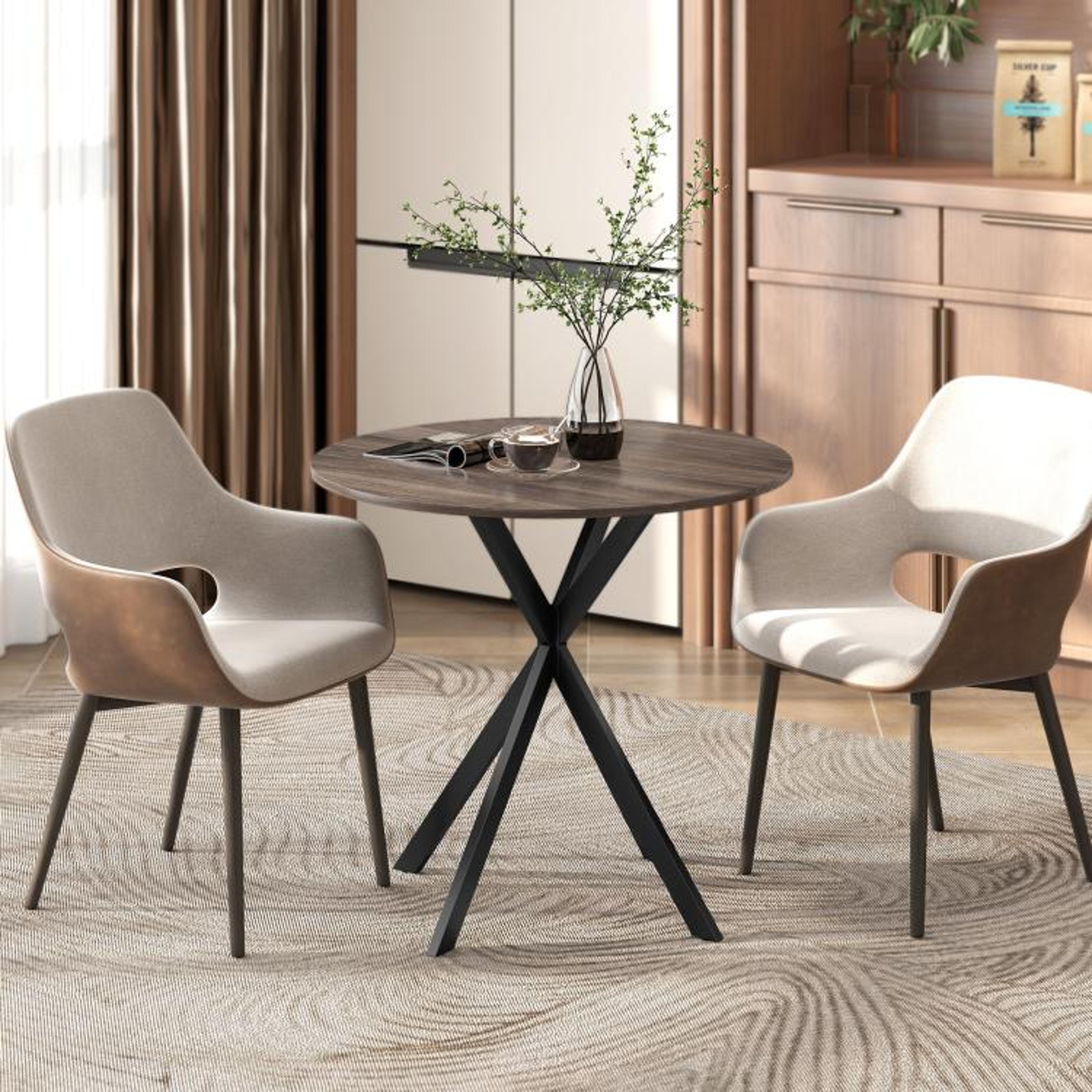 315Inch Round Dining Table For 2 With Industrial Steel Legs  Brown 3