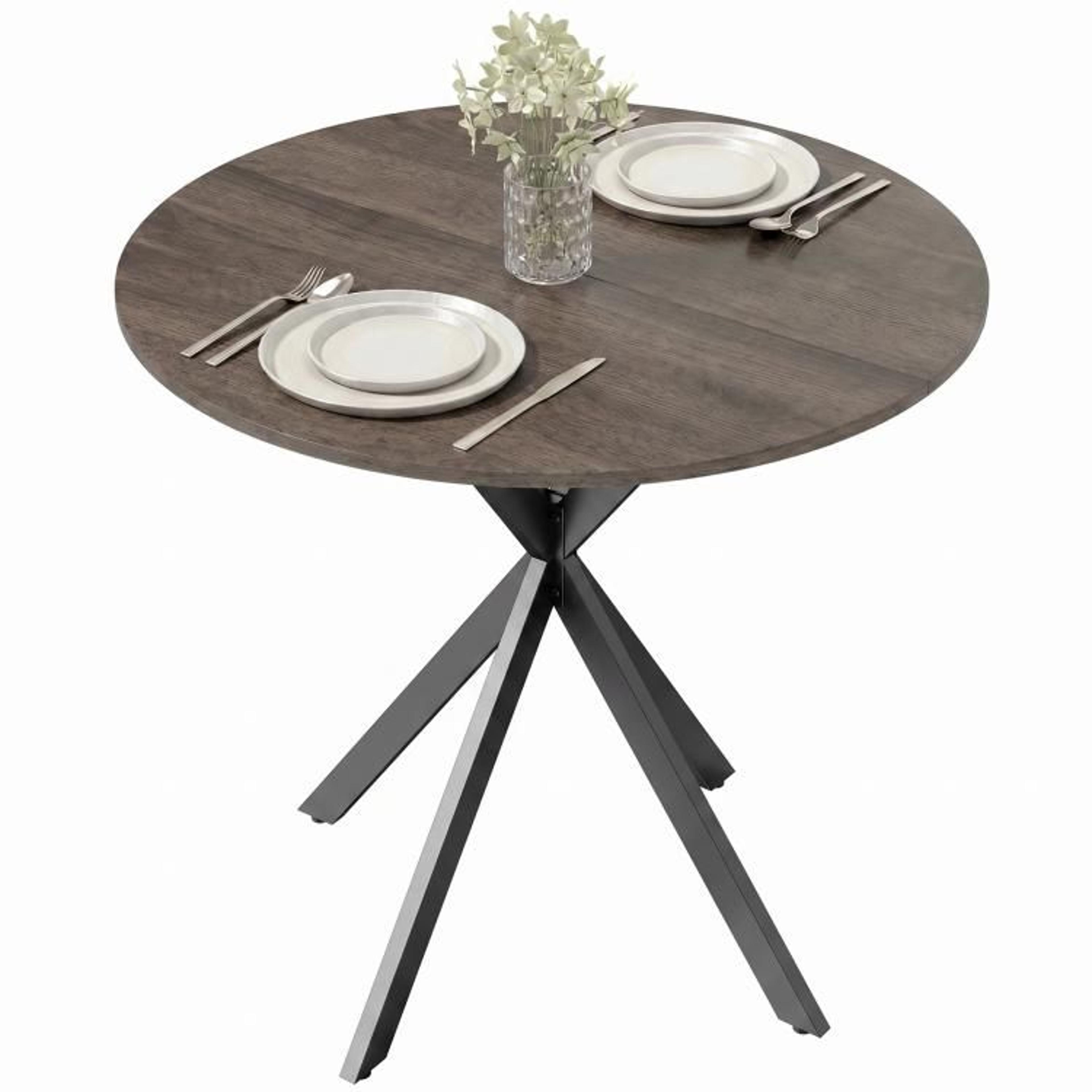 315Inch Round Dining Table For 2 With Industrial Steel Legs  Brown 1