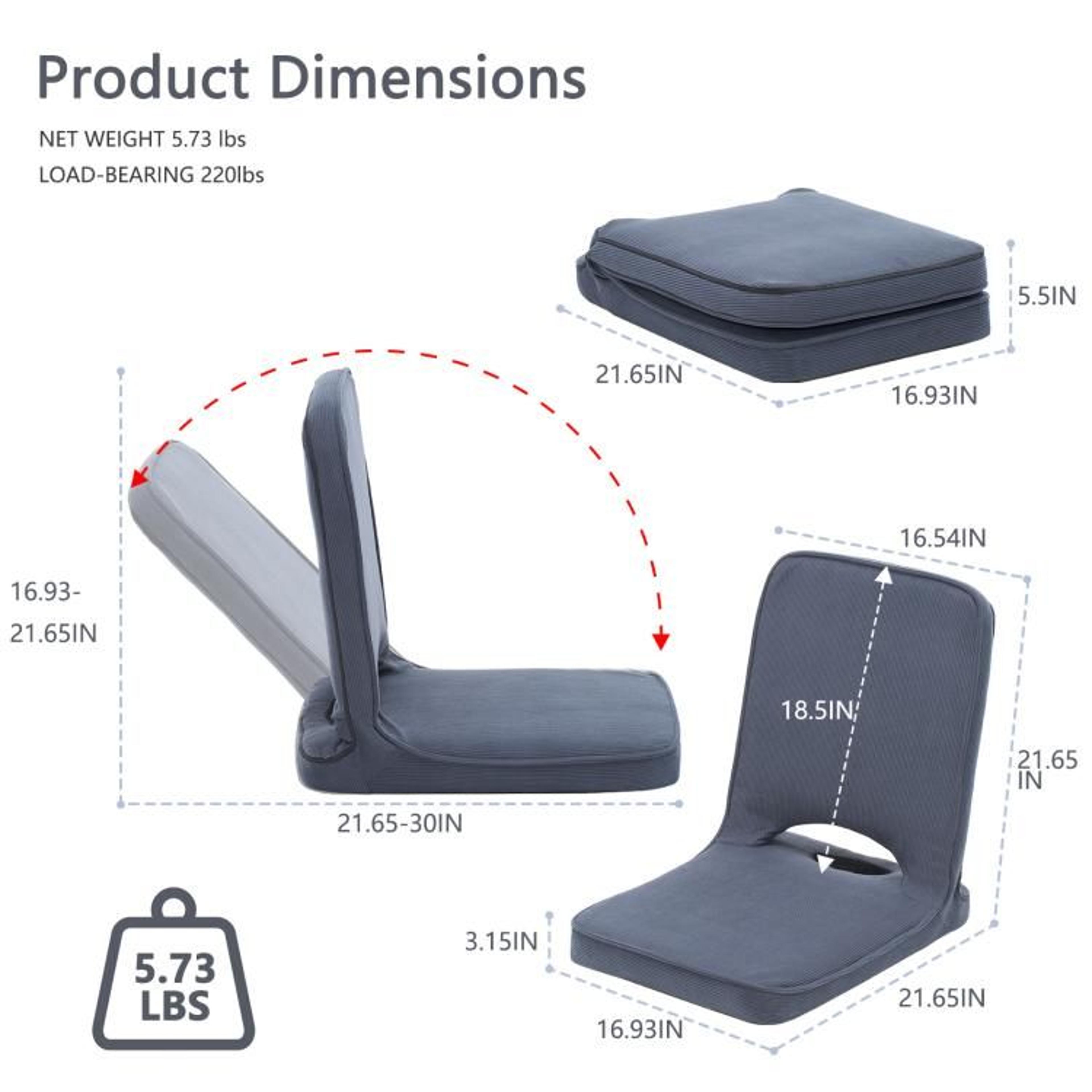 Adjustable Foldable Floor Chair With Padded Corduroy Back Support Gray 6