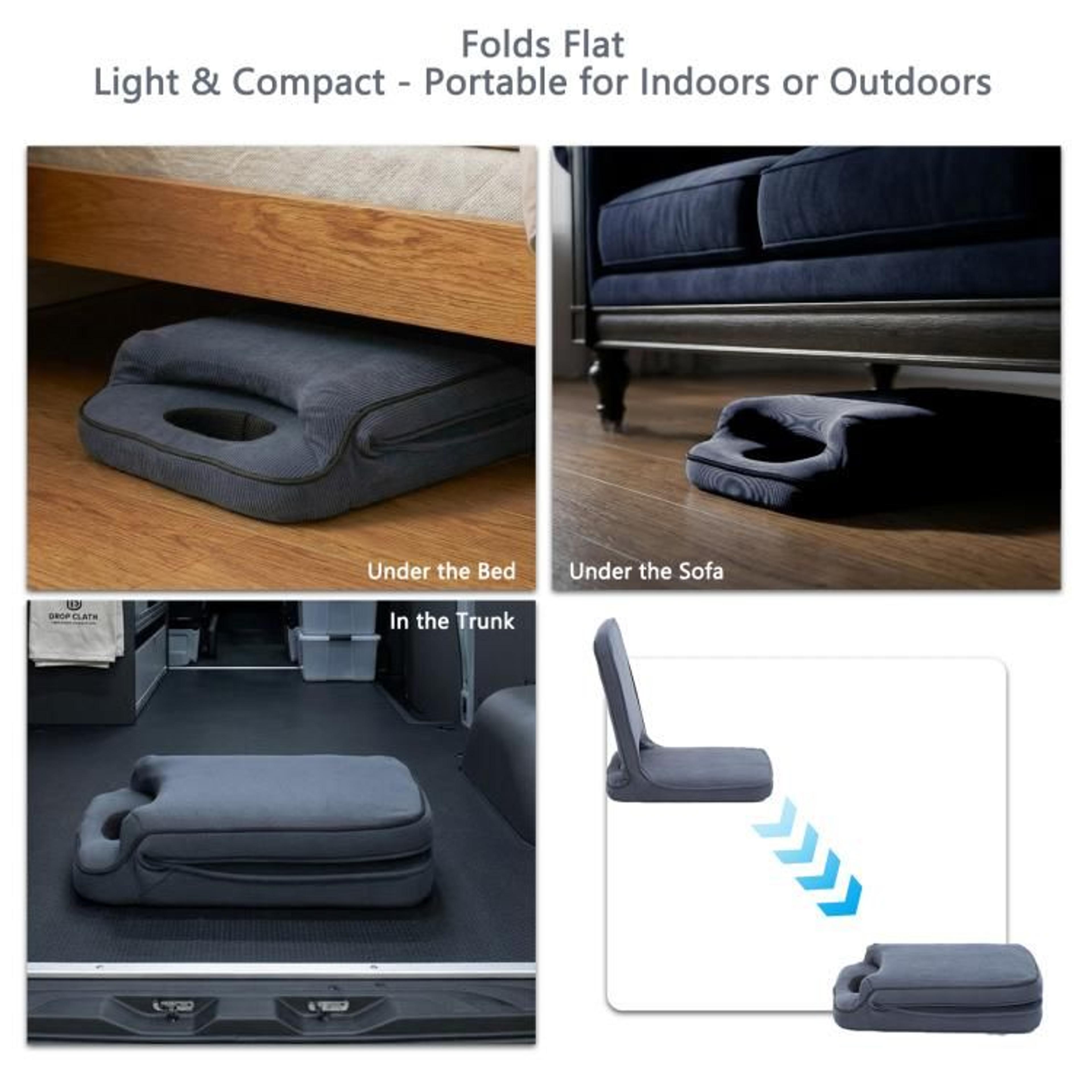 Adjustable Foldable Floor Chair With Padded Corduroy Back Support Gray 2