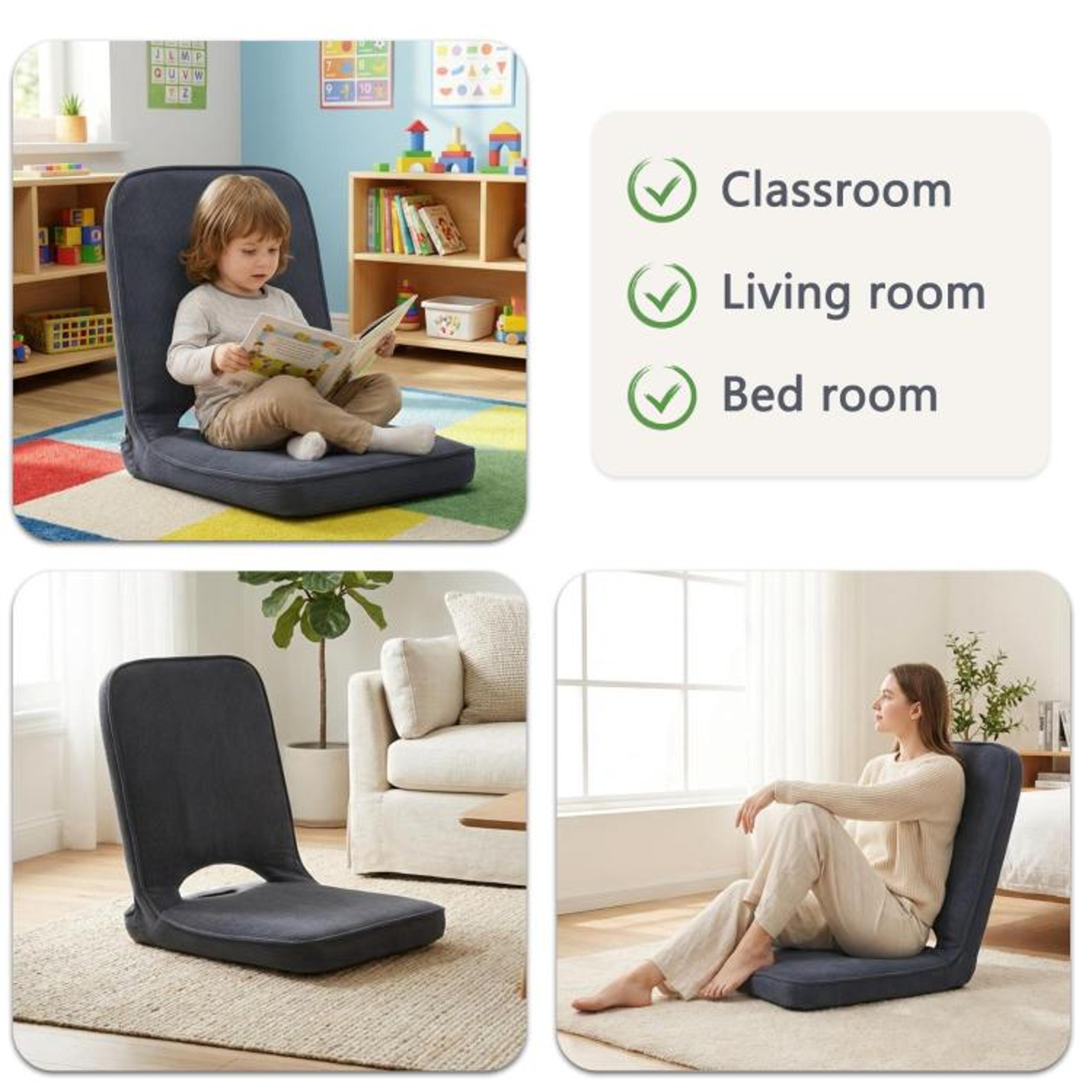 Adjustable Foldable Floor Chair With Padded Corduroy Back Support Gray 5