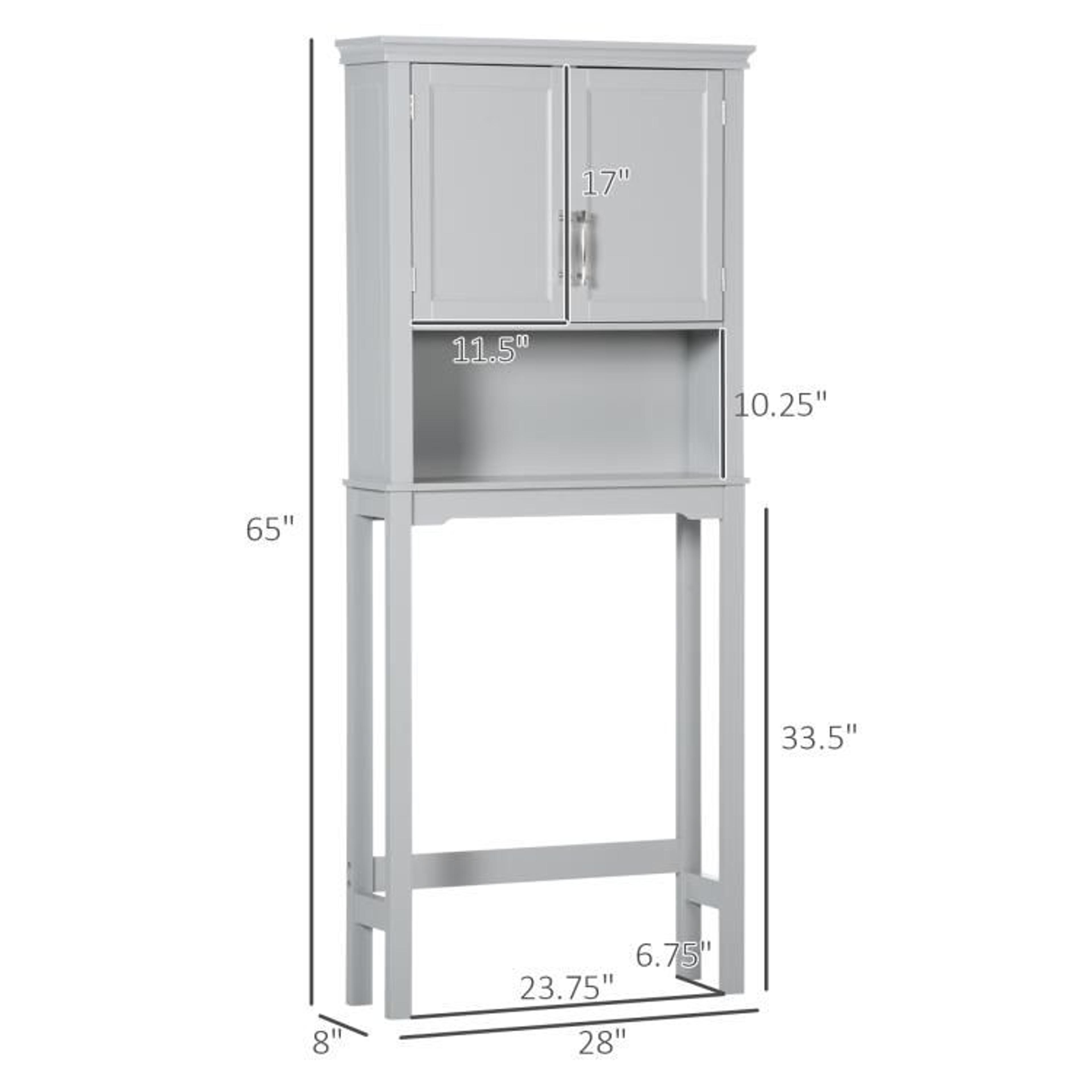 Over The Toilet Storage Cabinet With Adjustable Shelf  Double Doors  Gray 5