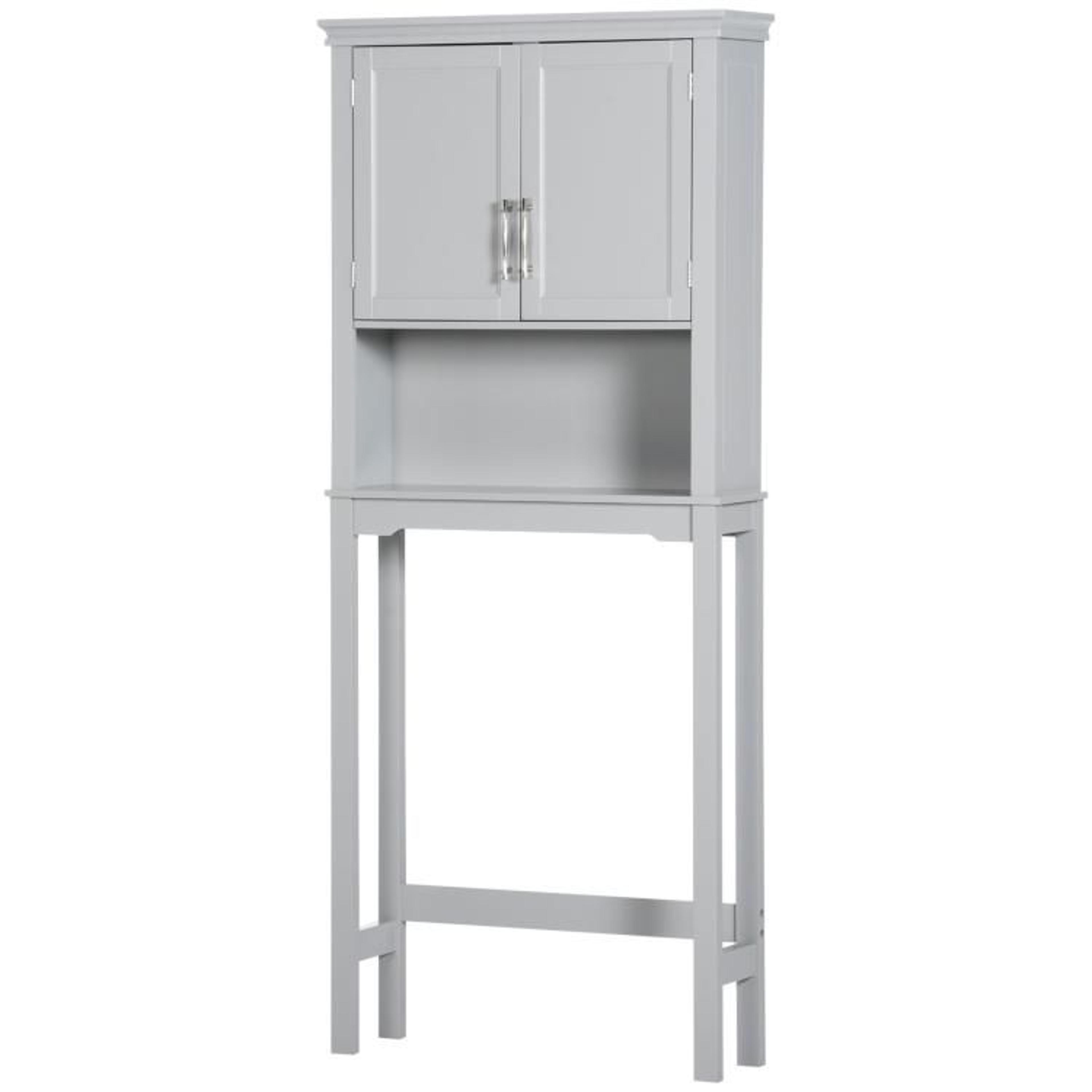 Over The Toilet Storage Cabinet With Adjustable Shelf  Double Doors  Gray 1