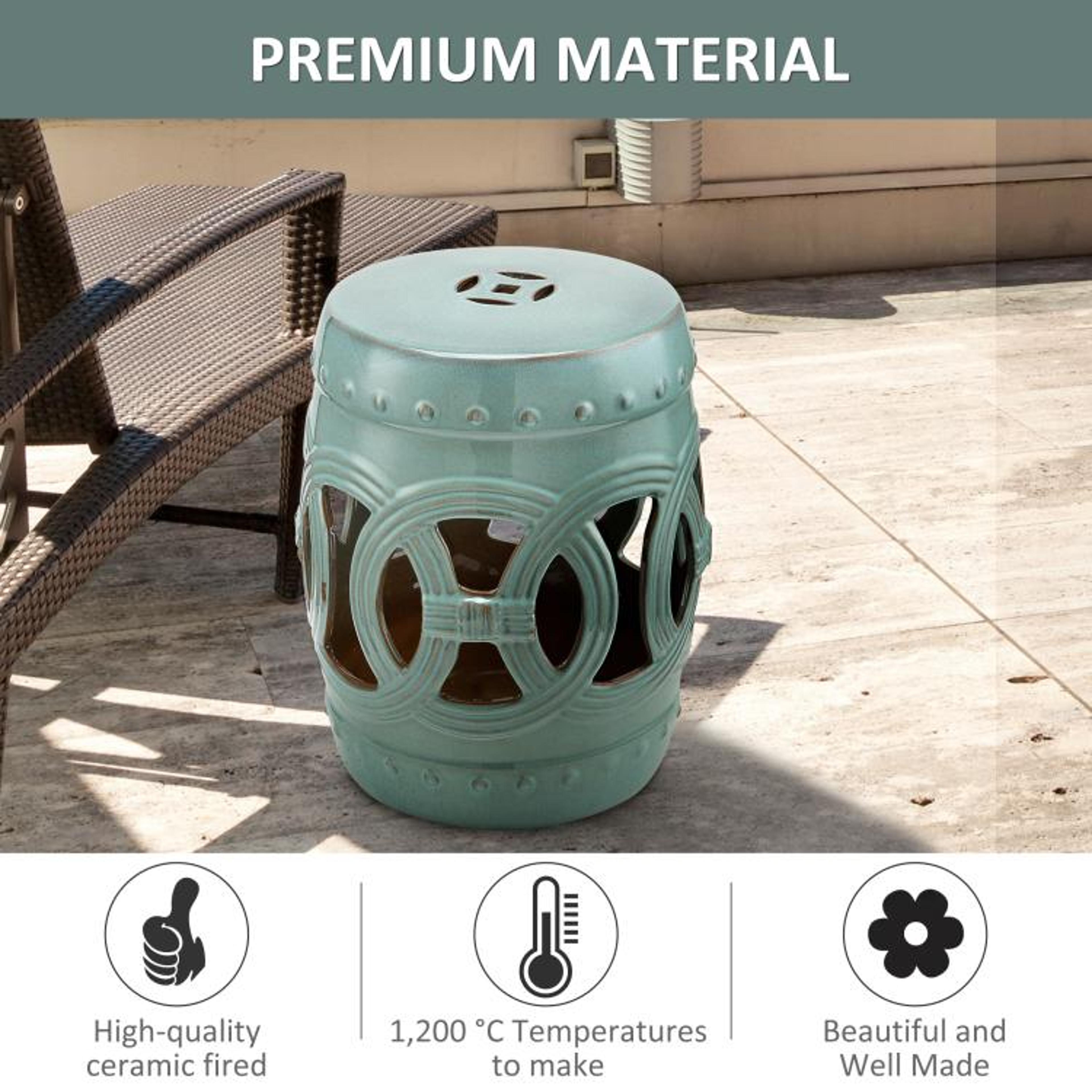 Antique Blue Ceramic Garden Stool With Knotted Ring Design 5