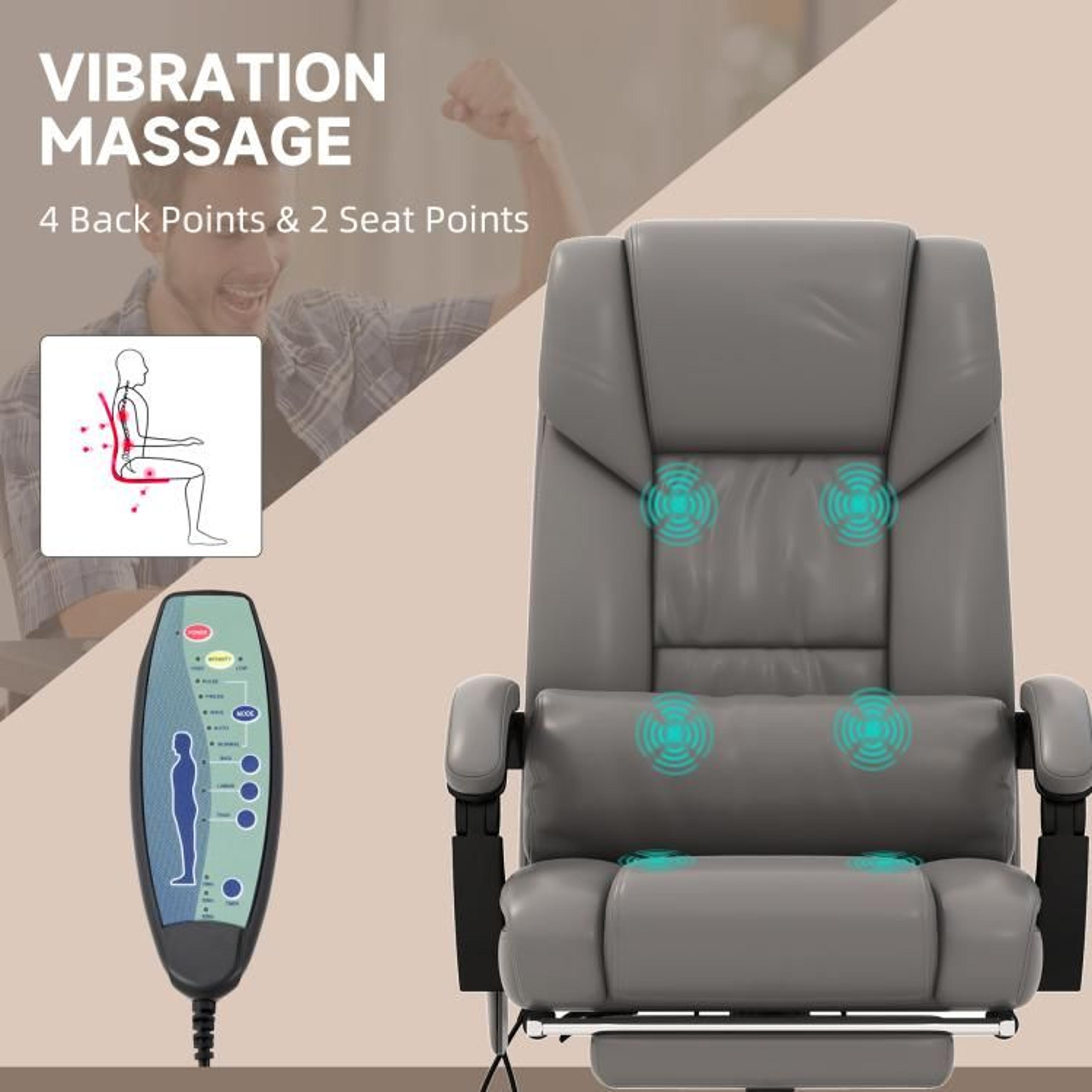 High Back Massage Office Chair With Reclining Backrest And Footrest Gray 4