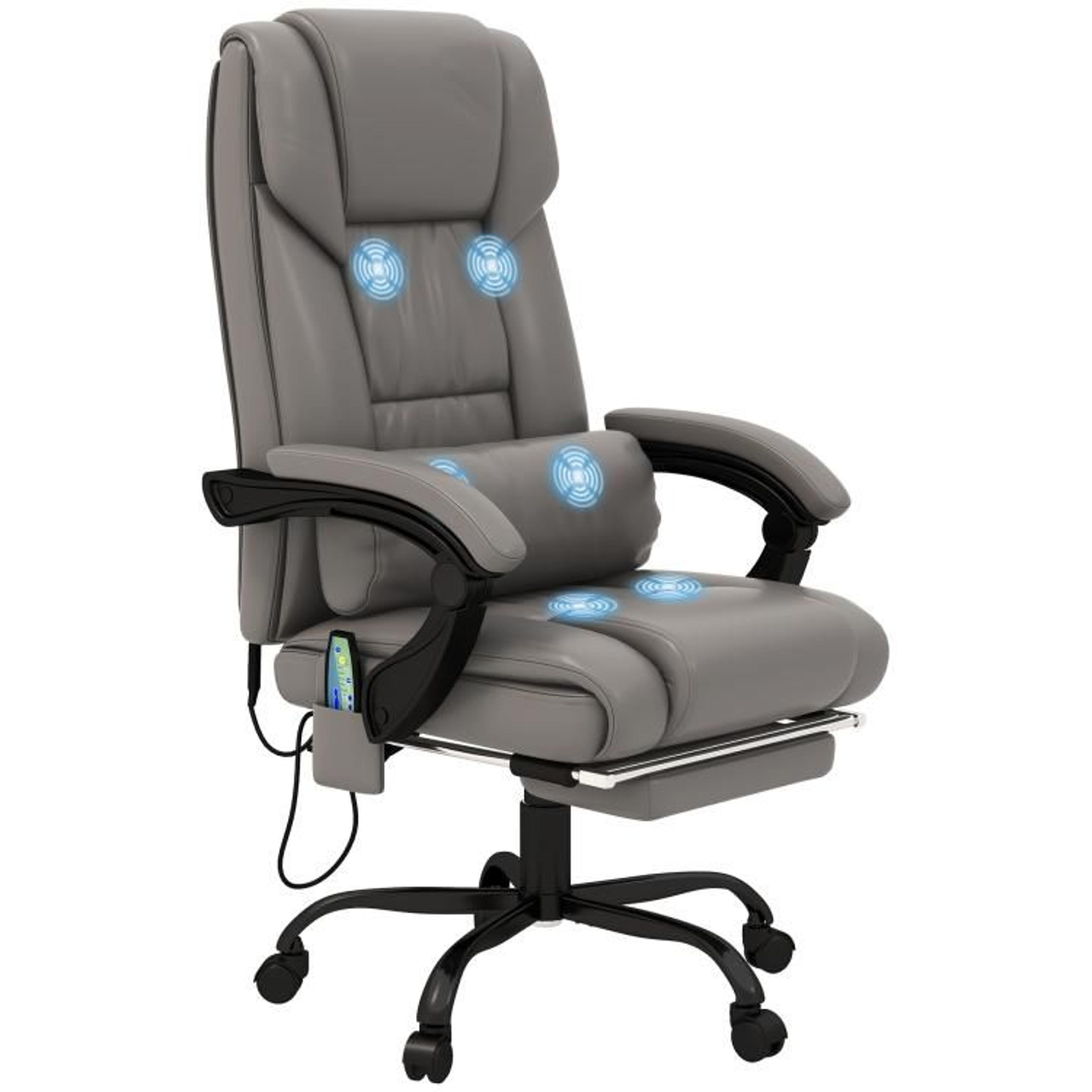 high back massage office chair with reclining backrest and footrest gray