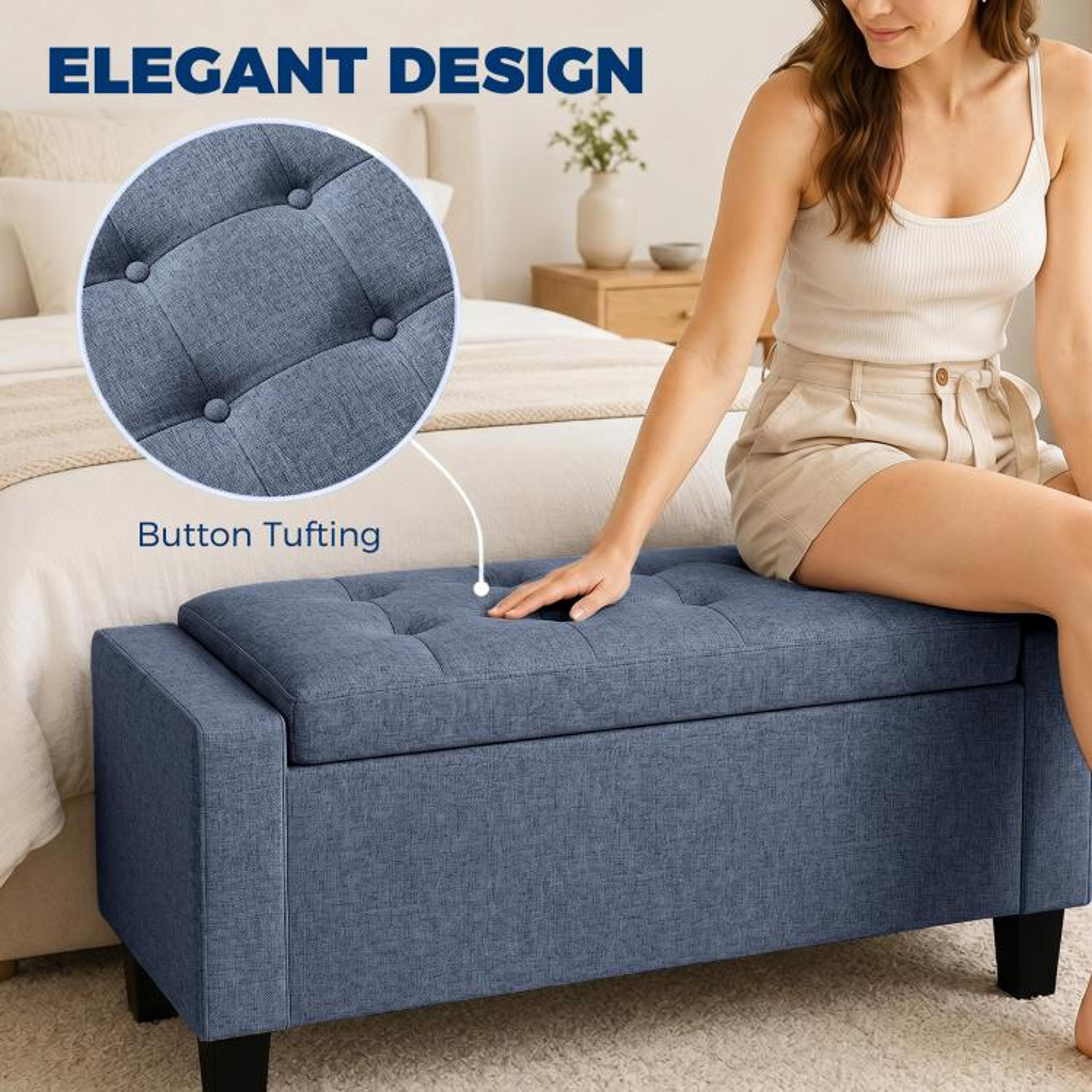 Dark Gray Storage Ottoman Bench With Tufted Armrests And Wooden Legs 5