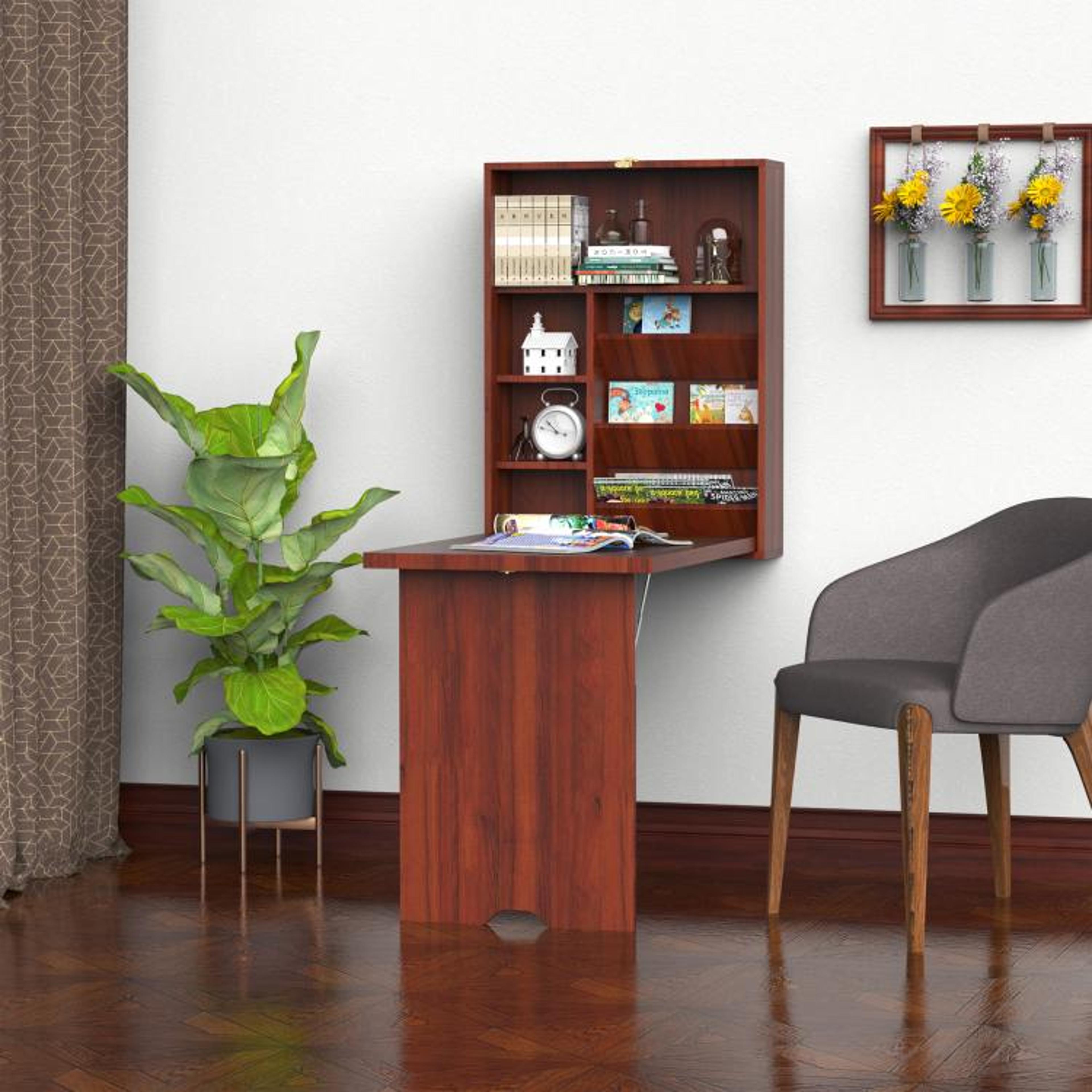 Wall Mounted Fold Out Desk With Adjustable Shelves Mahogany 1