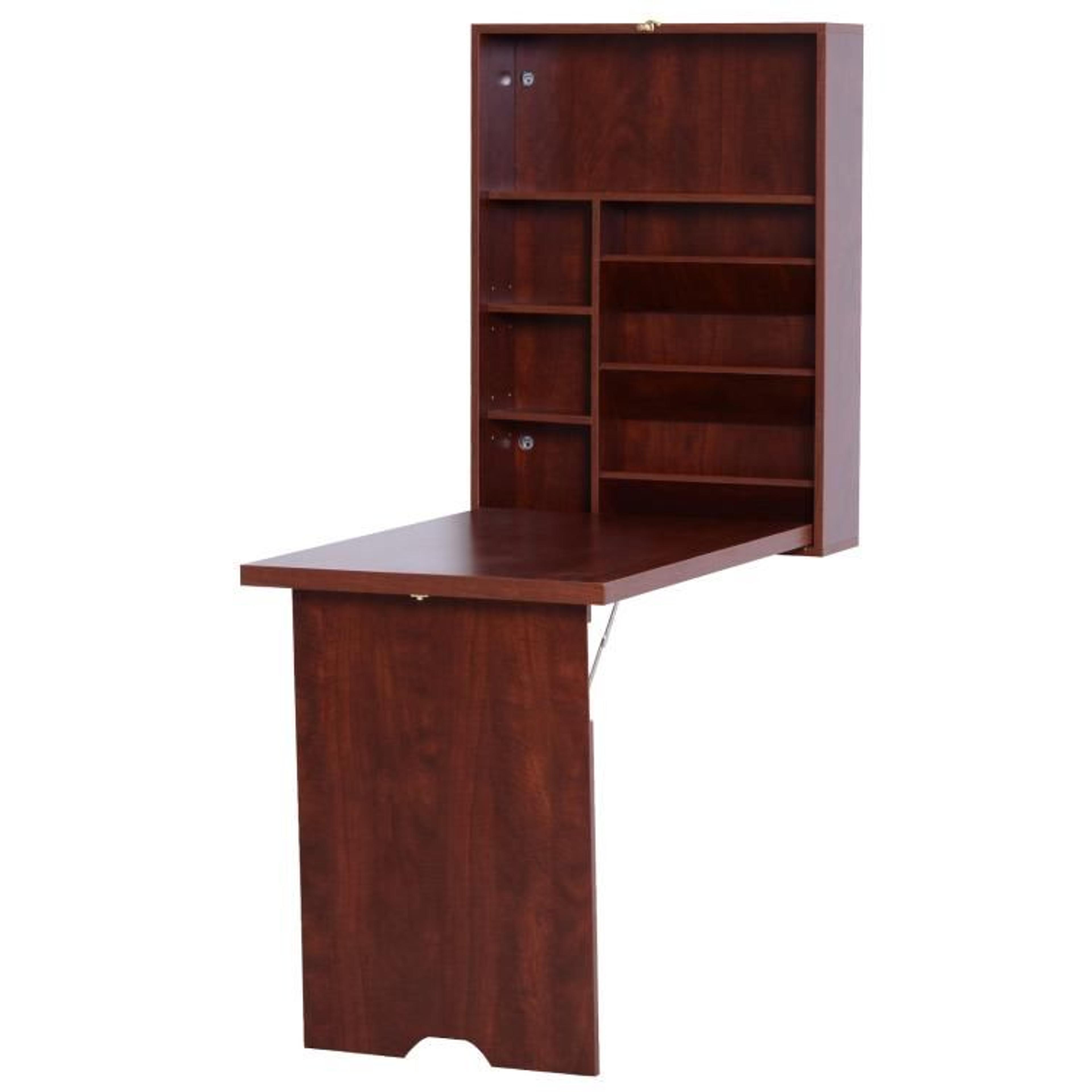 Wall Mounted Fold Out Desk With Adjustable Shelves Mahogany 3