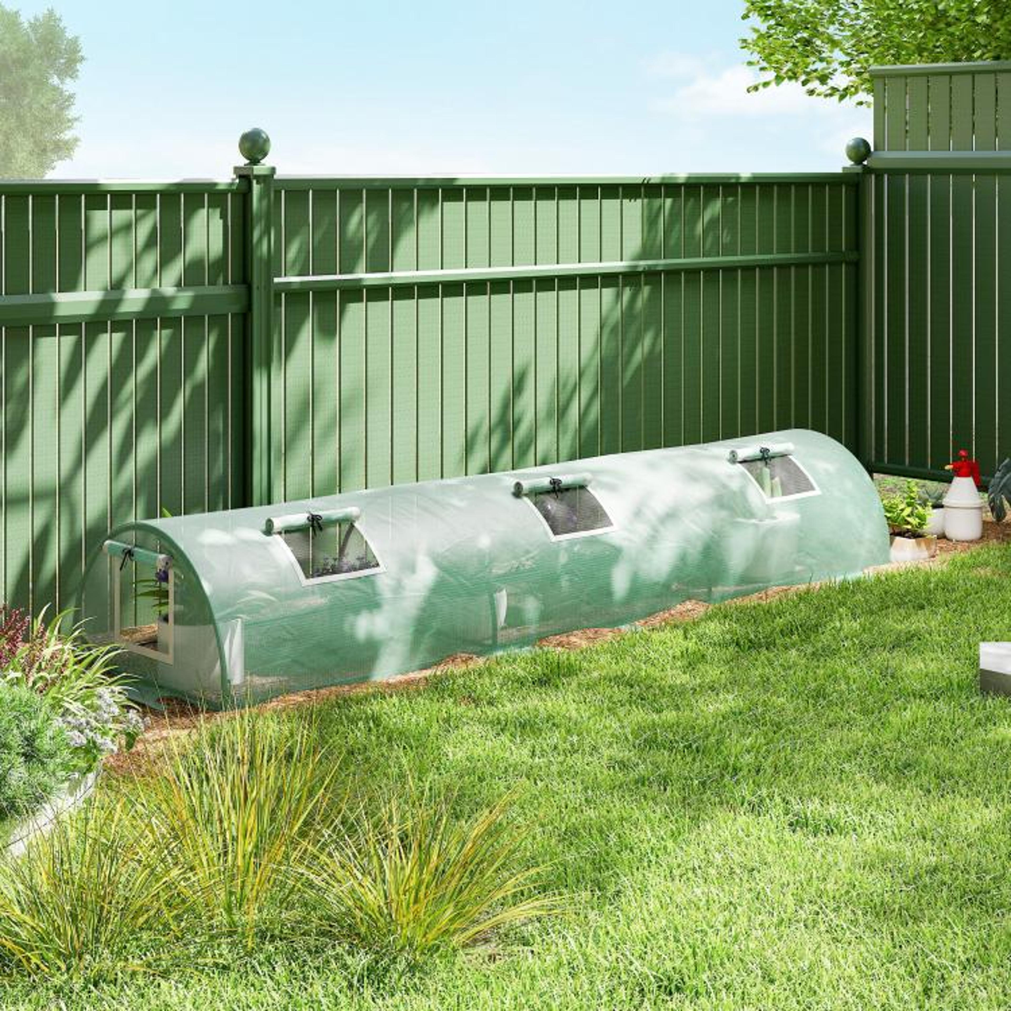 Mini Greenhouse With 5 Mesh Windows And Steel Frame  Green PE Plant Cover 2