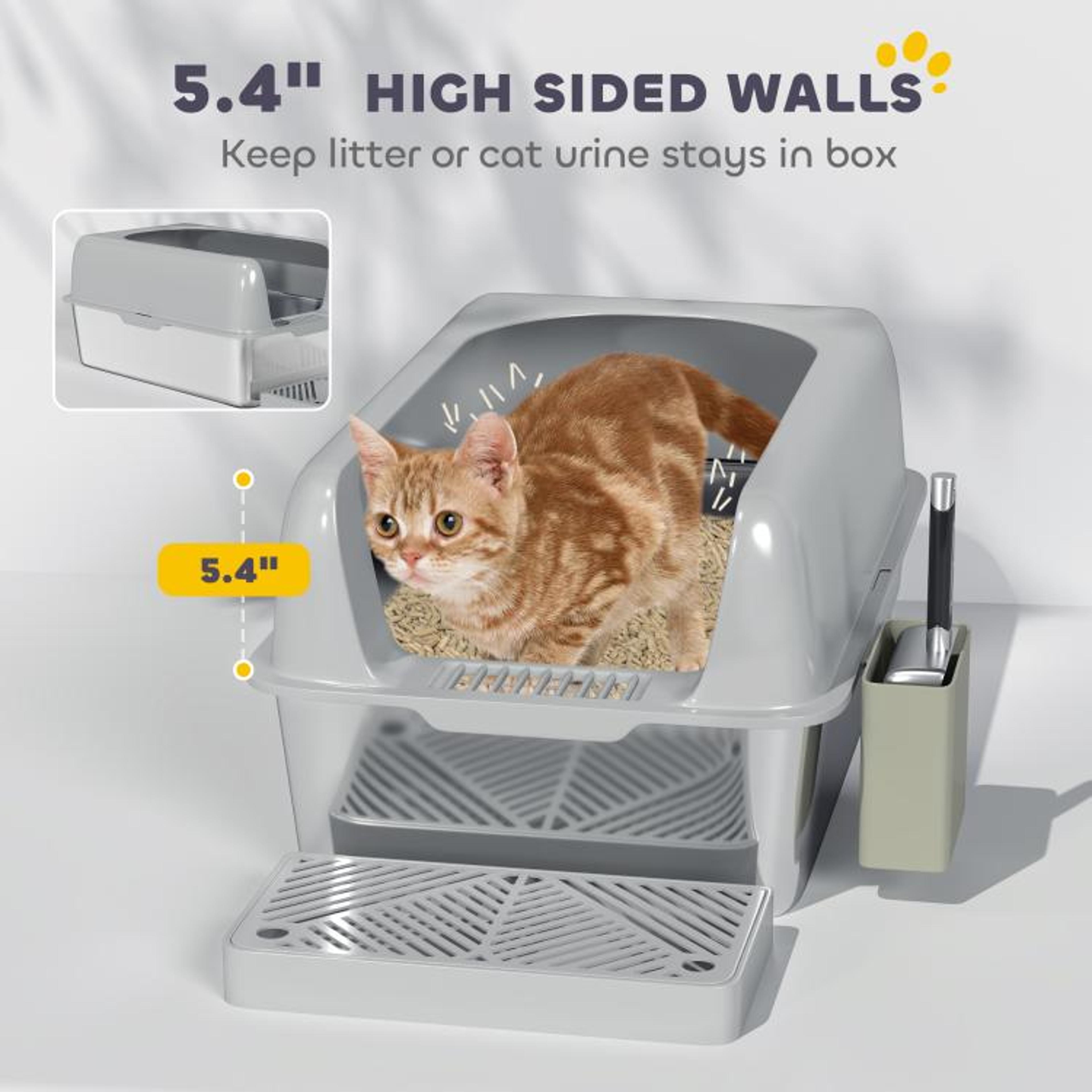 High Sided Stainless Steel Cat Litter Box With Scoop And Holder  Light Gray 4