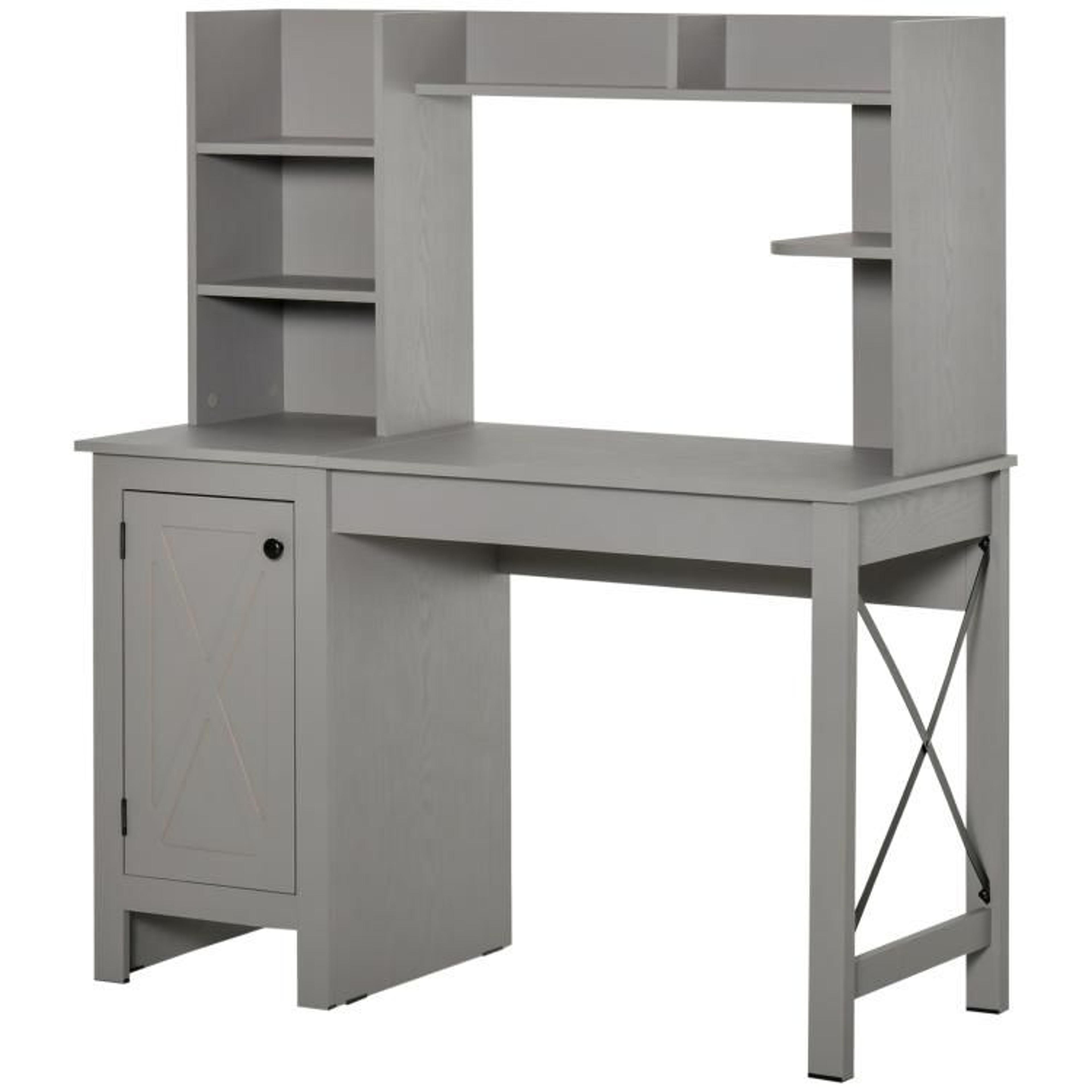 Farmhouse Computer Desk With Hutch And Storage Cabinet Light Grey 2