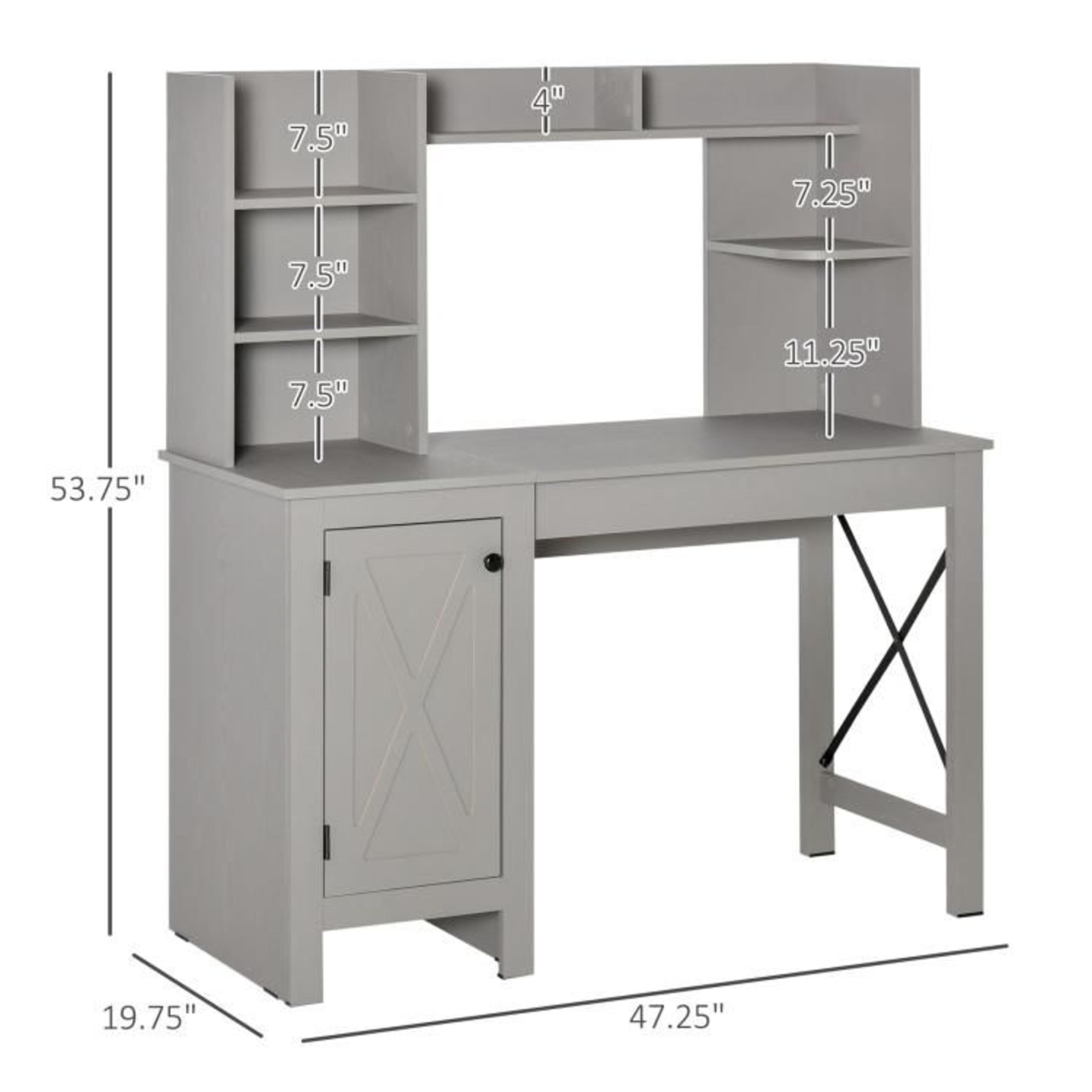 Farmhouse Computer Desk With Hutch And Storage Cabinet Light Grey 4