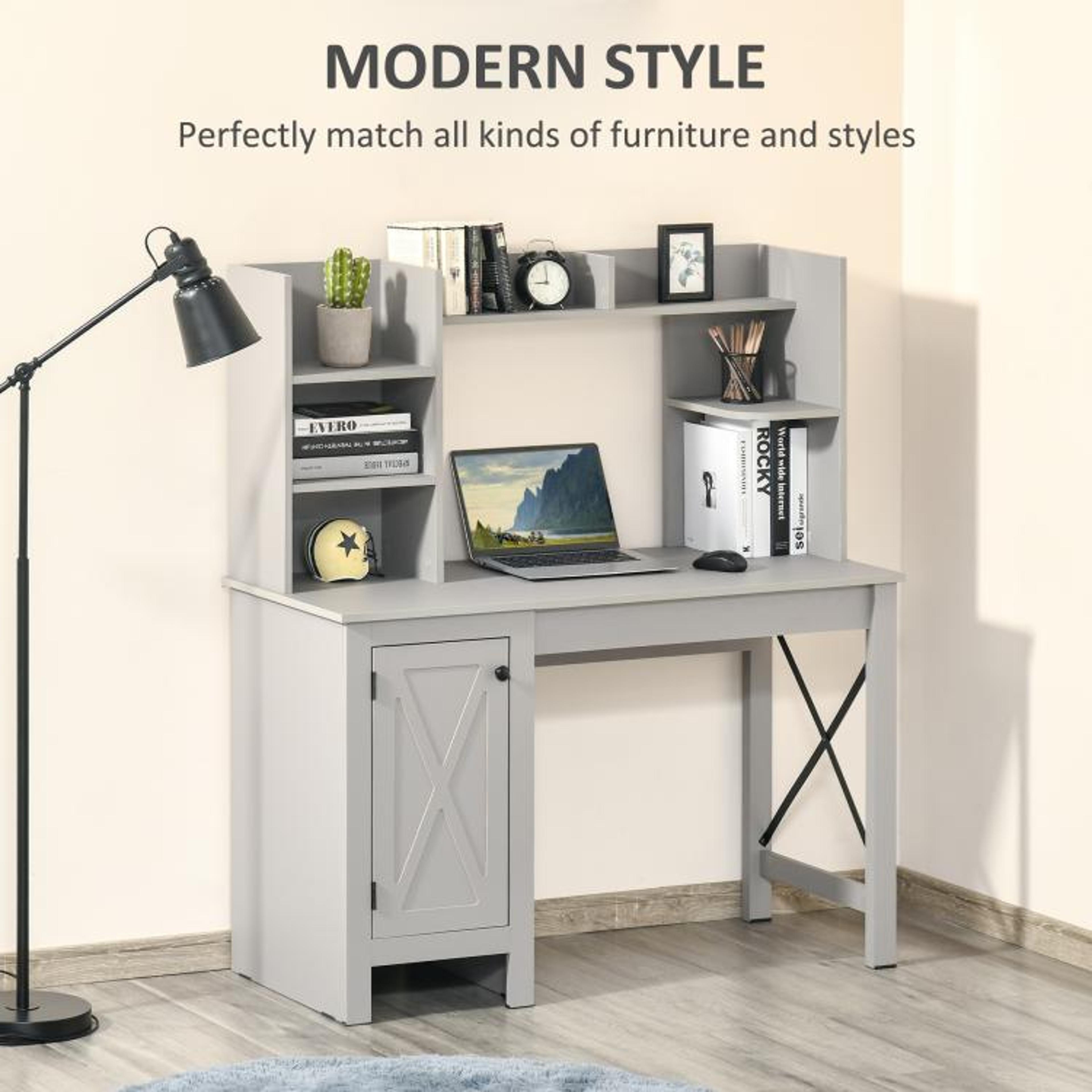 Farmhouse Computer Desk With Hutch And Storage Cabinet Light Grey 0