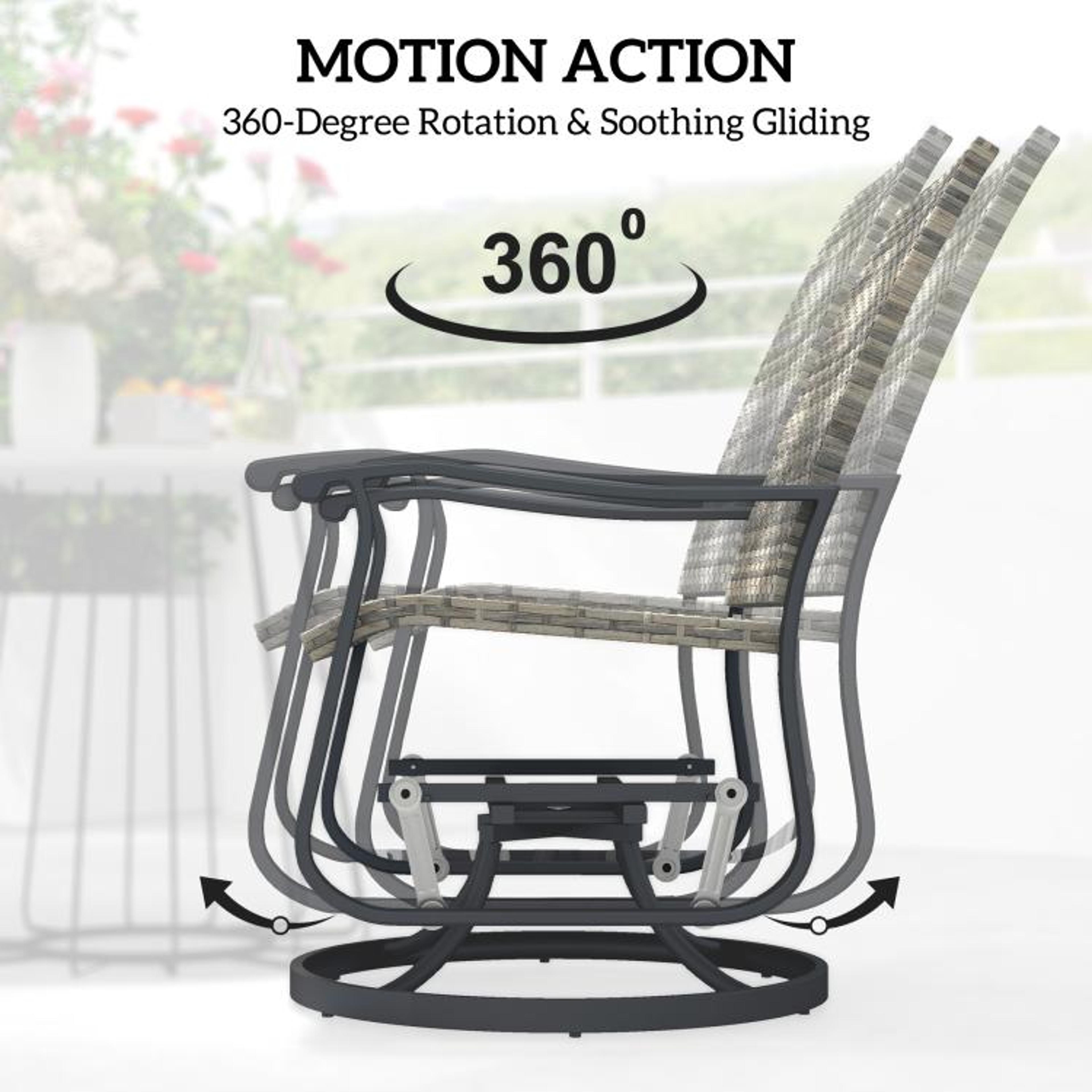 Outdoor Wicker Rattan Swivel Glider Chairs Set Of 2 With Steel Frame  Yellow 5