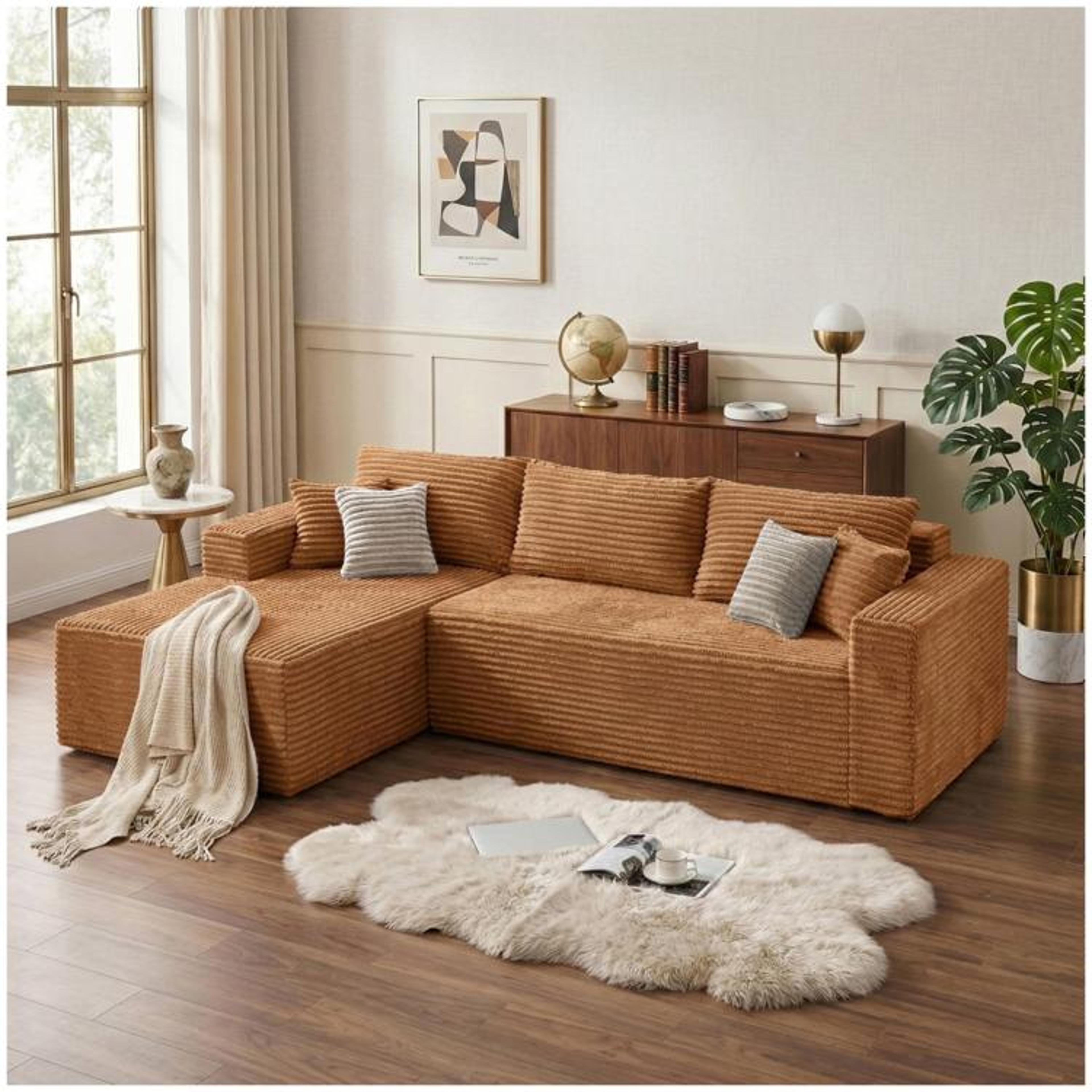 108Inch Modular Sectional Sofa With Oversized Chaise And Plush Corduroy Upholstery 1