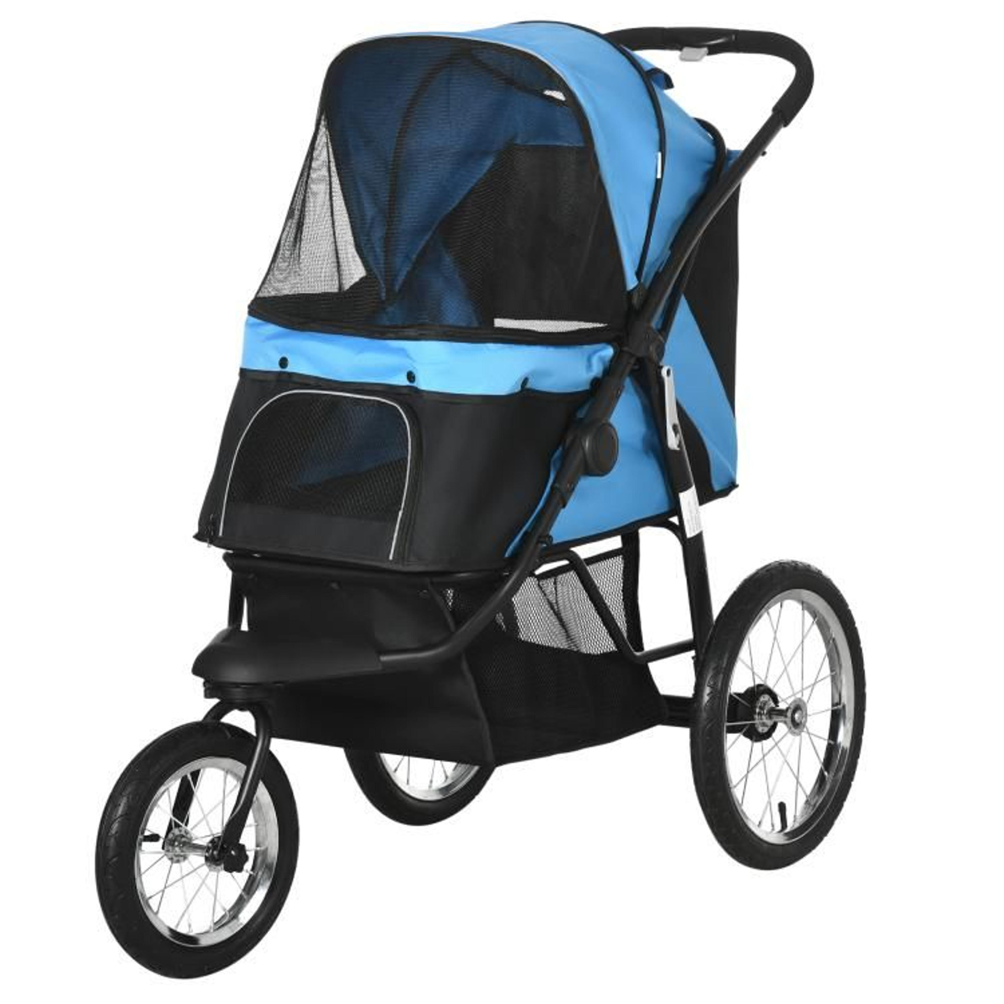 3Wheel Pet Stroller For Small And Medium Dogs With Adjustable Canopy  Blue 1