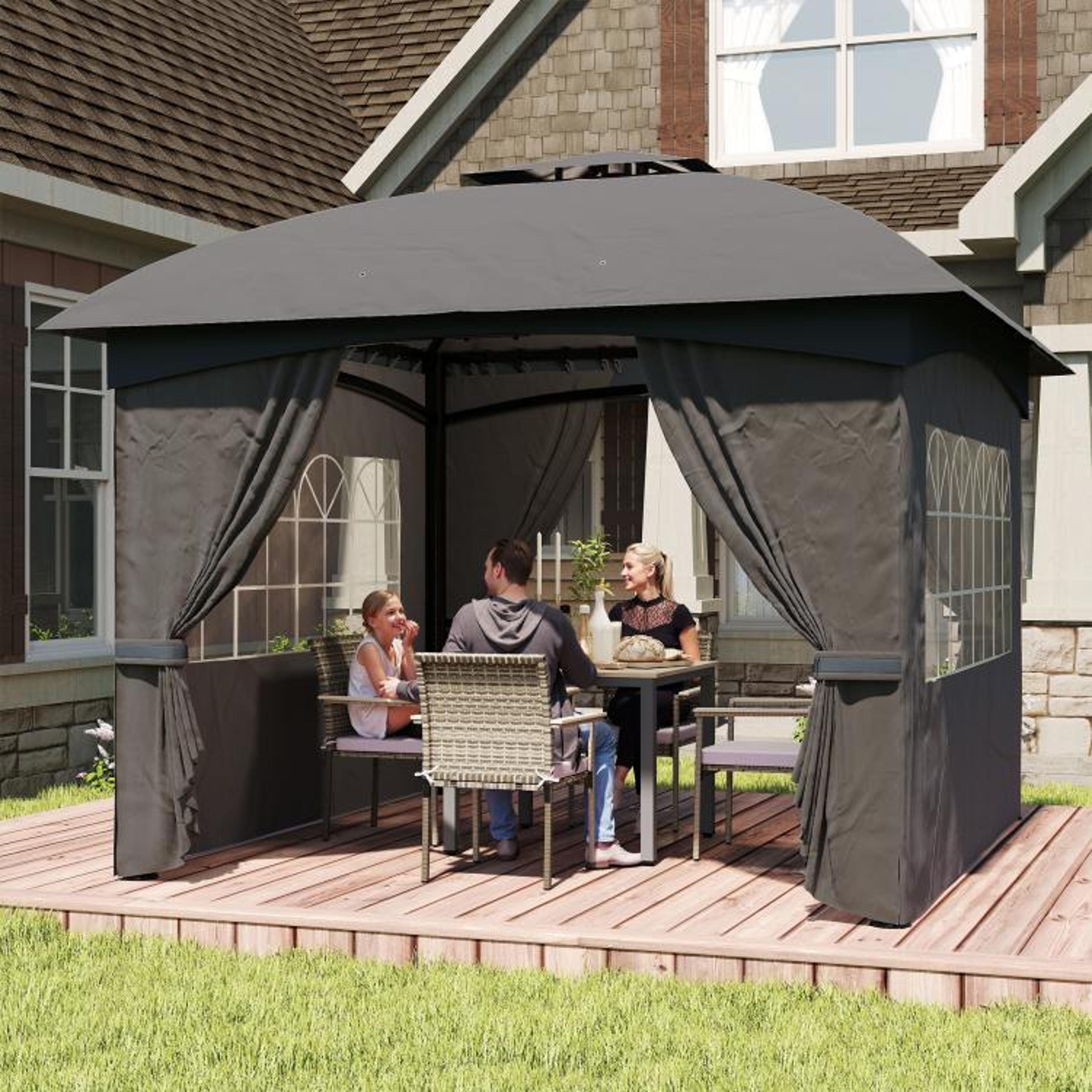 11 X 11 Ft Outdoor Patio Gazebo With Double Roof And Curtains  Dark Gray 2