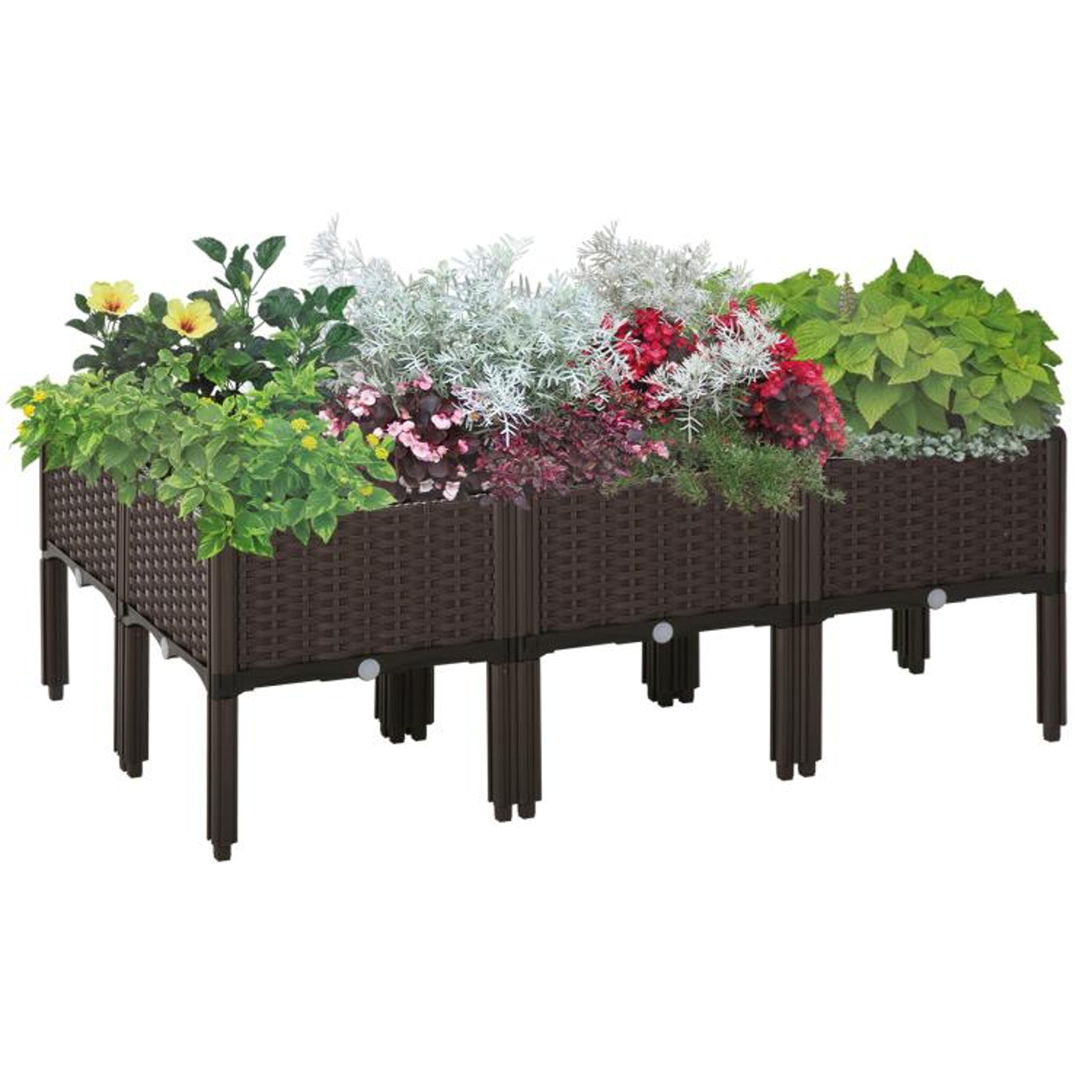 raised garden bed planter set with removable legs and drainage brown
