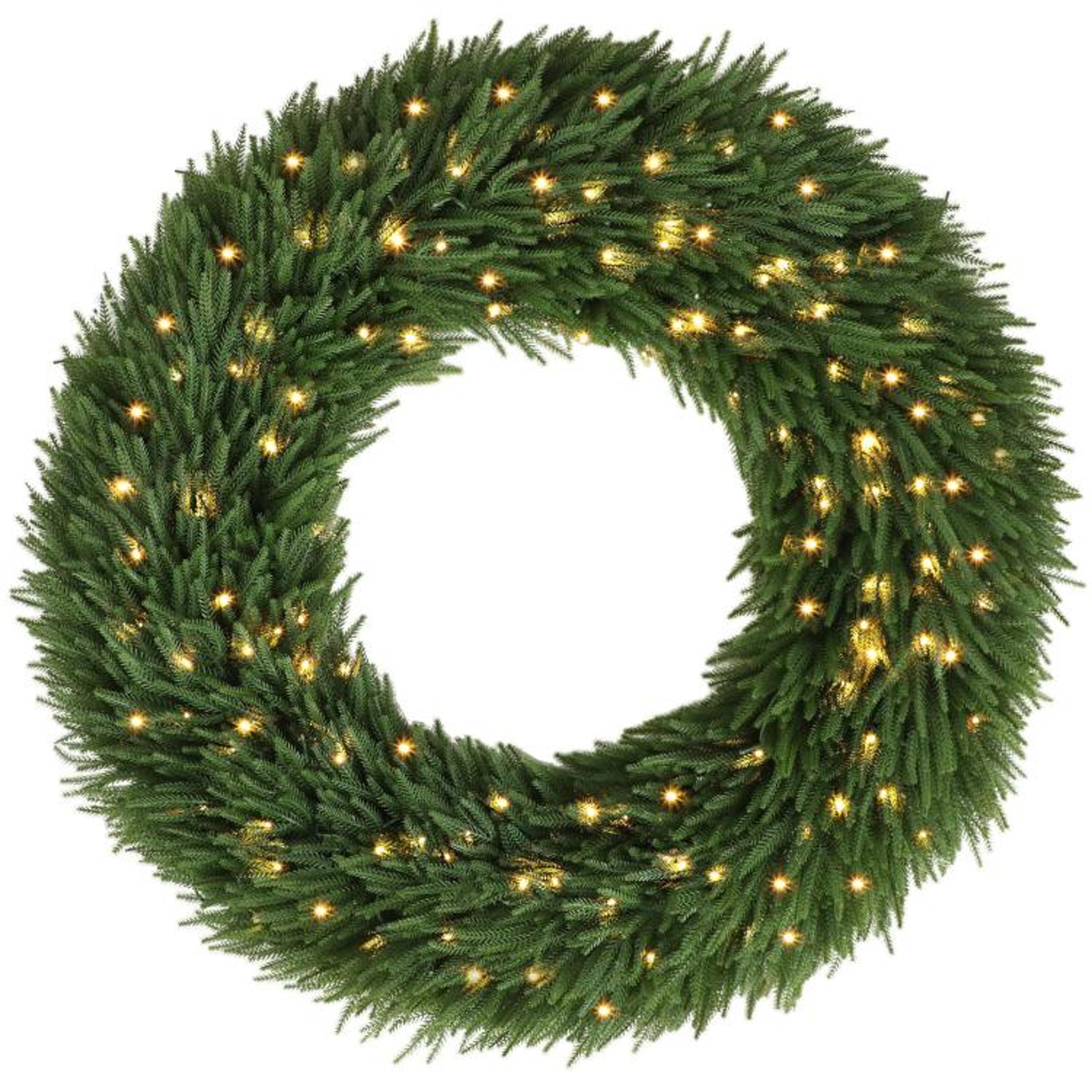 48-inch pre-lit norfolk pine christmas wreath with 150 warm white led lights