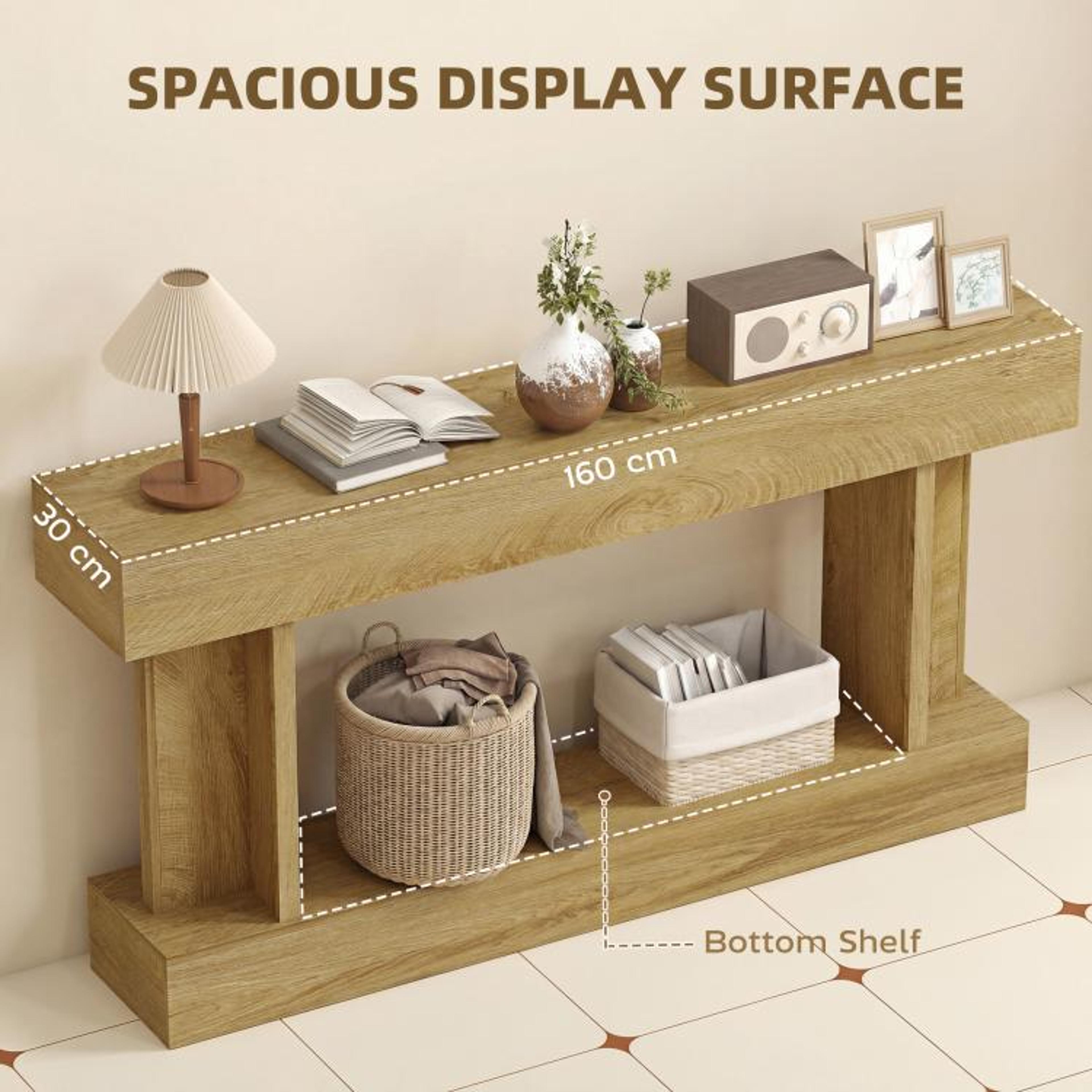 63 Inch Narrow Console Table With Storage Shelf In Vintage Oak Finish 6