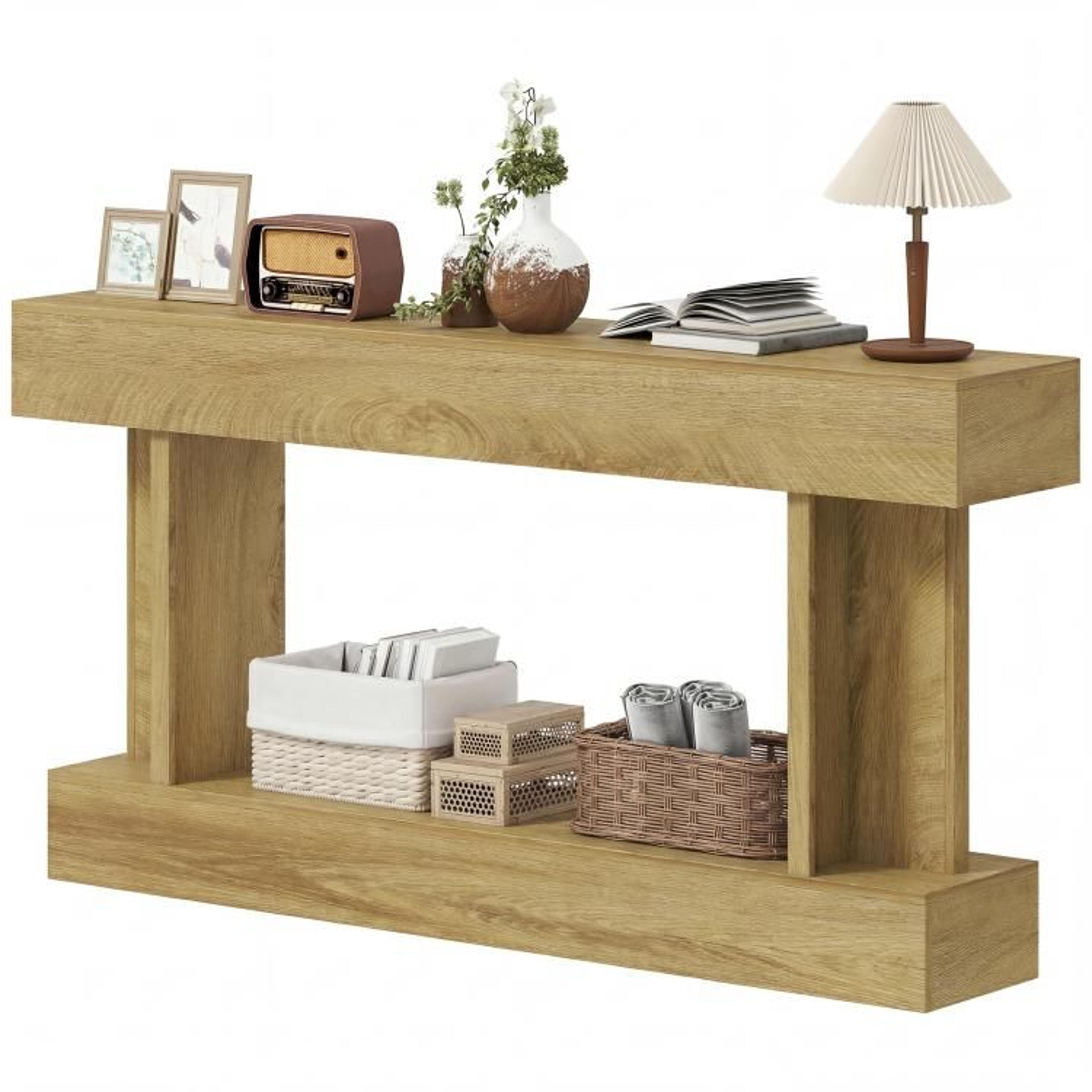 63 Inch Narrow Console Table With Storage Shelf In Vintage Oak Finish 3