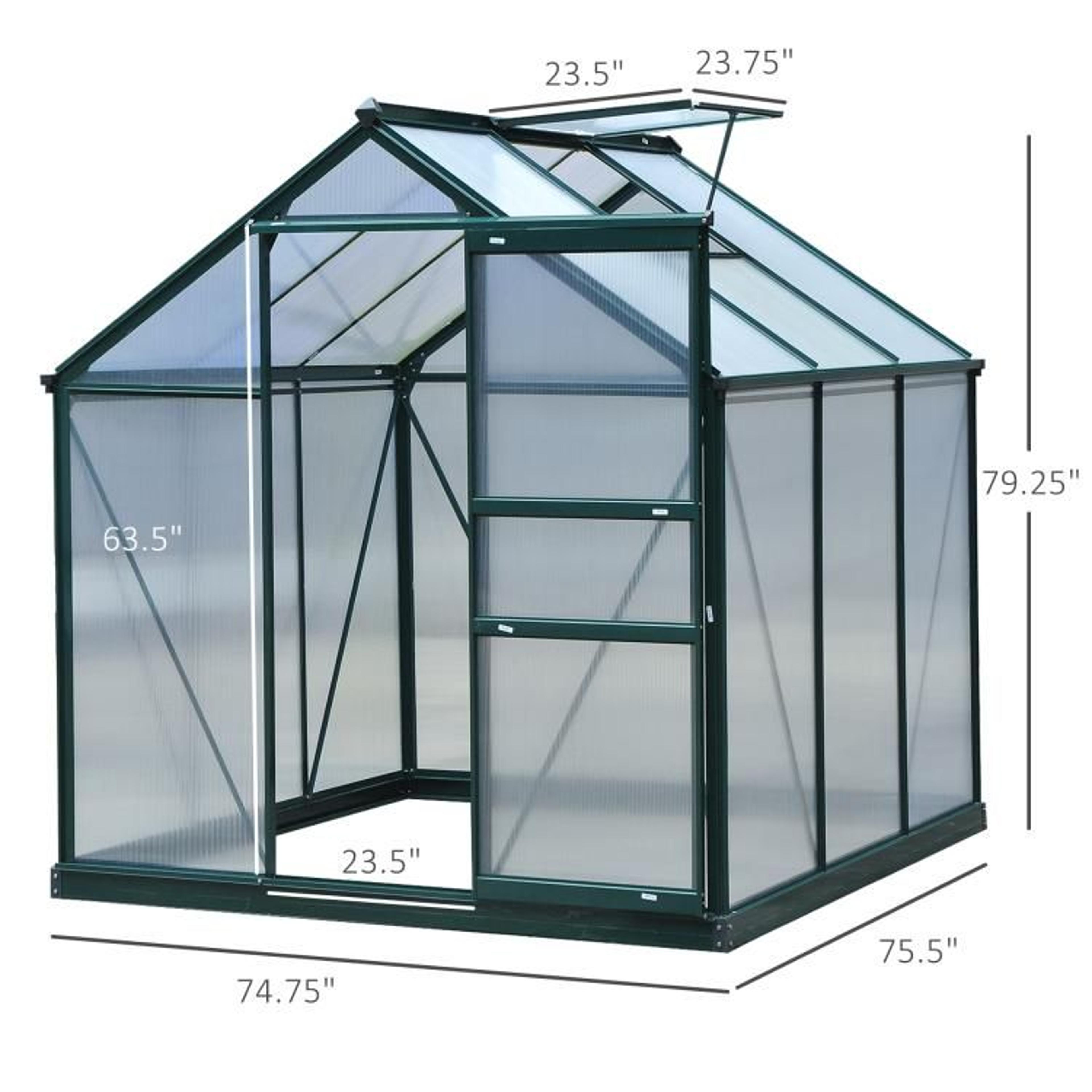 6 X 6 Ft Outdoor Polycarbonate Greenhouse With Aluminum Frame And Roof Vent 4