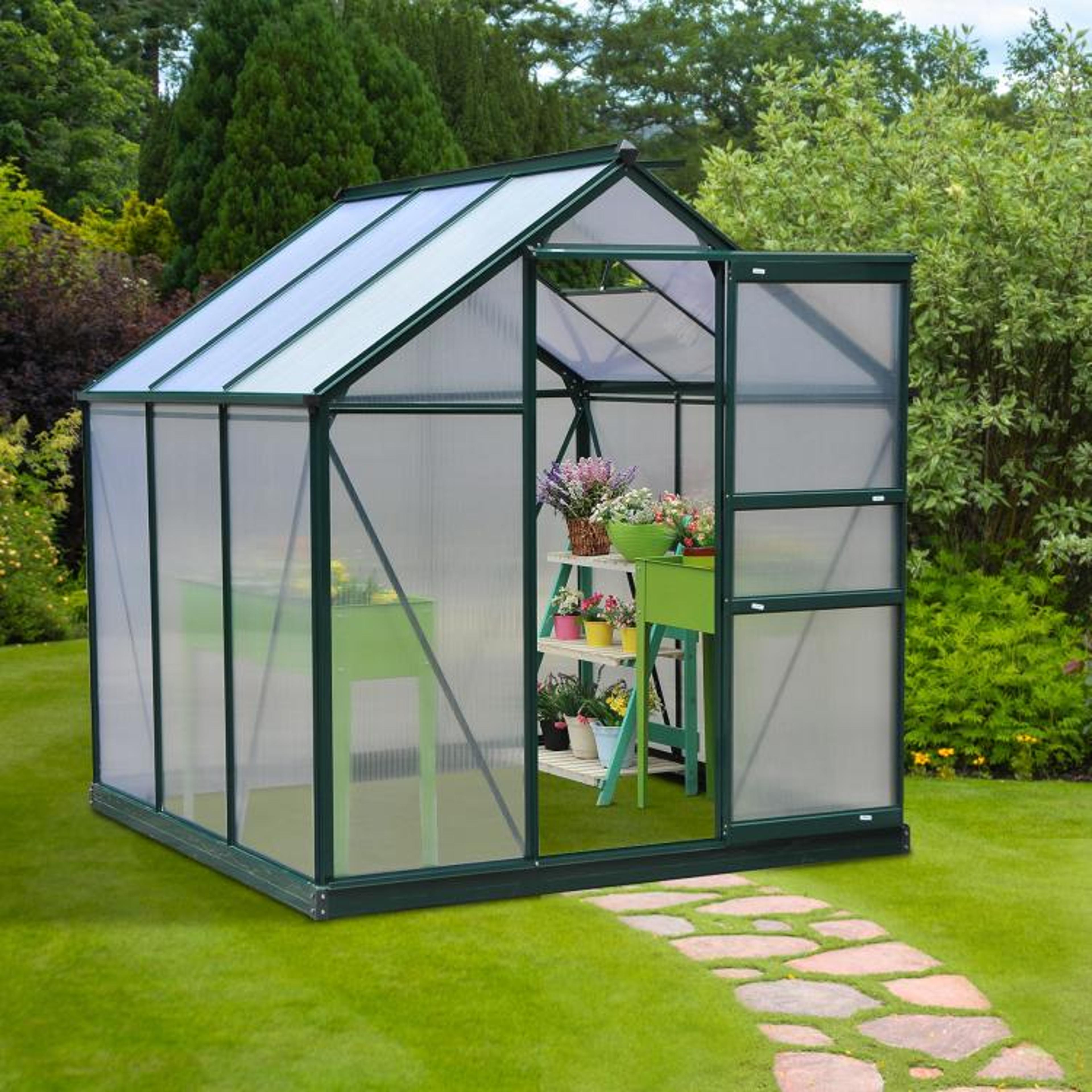 6 X 6 Ft Outdoor Polycarbonate Greenhouse With Aluminum Frame And Roof Vent 2