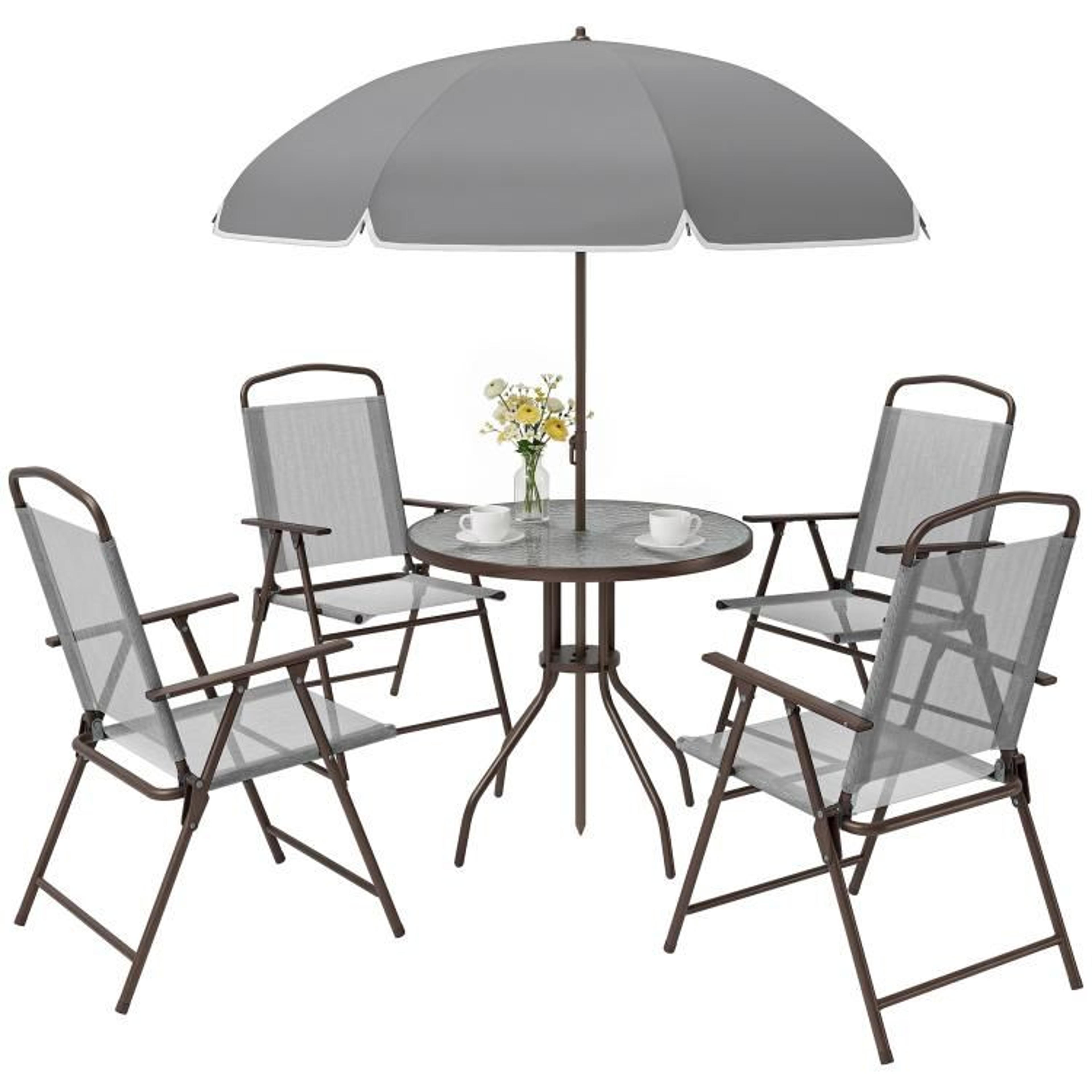 patio dining set for 4 with umbrella and folding chairs  gray