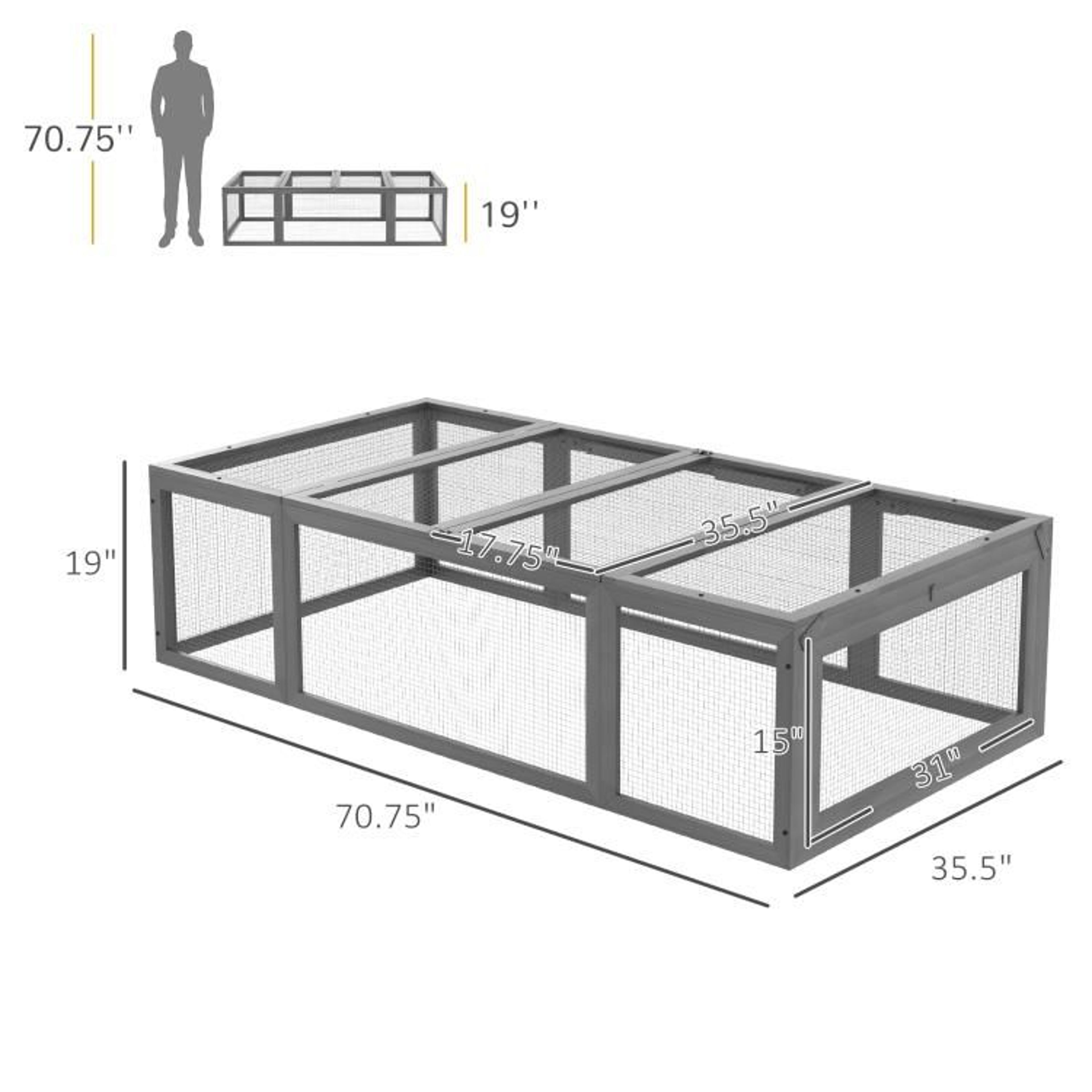 Large Wooden Rabbit Hutch With Outdoor Run And Access Panels  Gray 4
