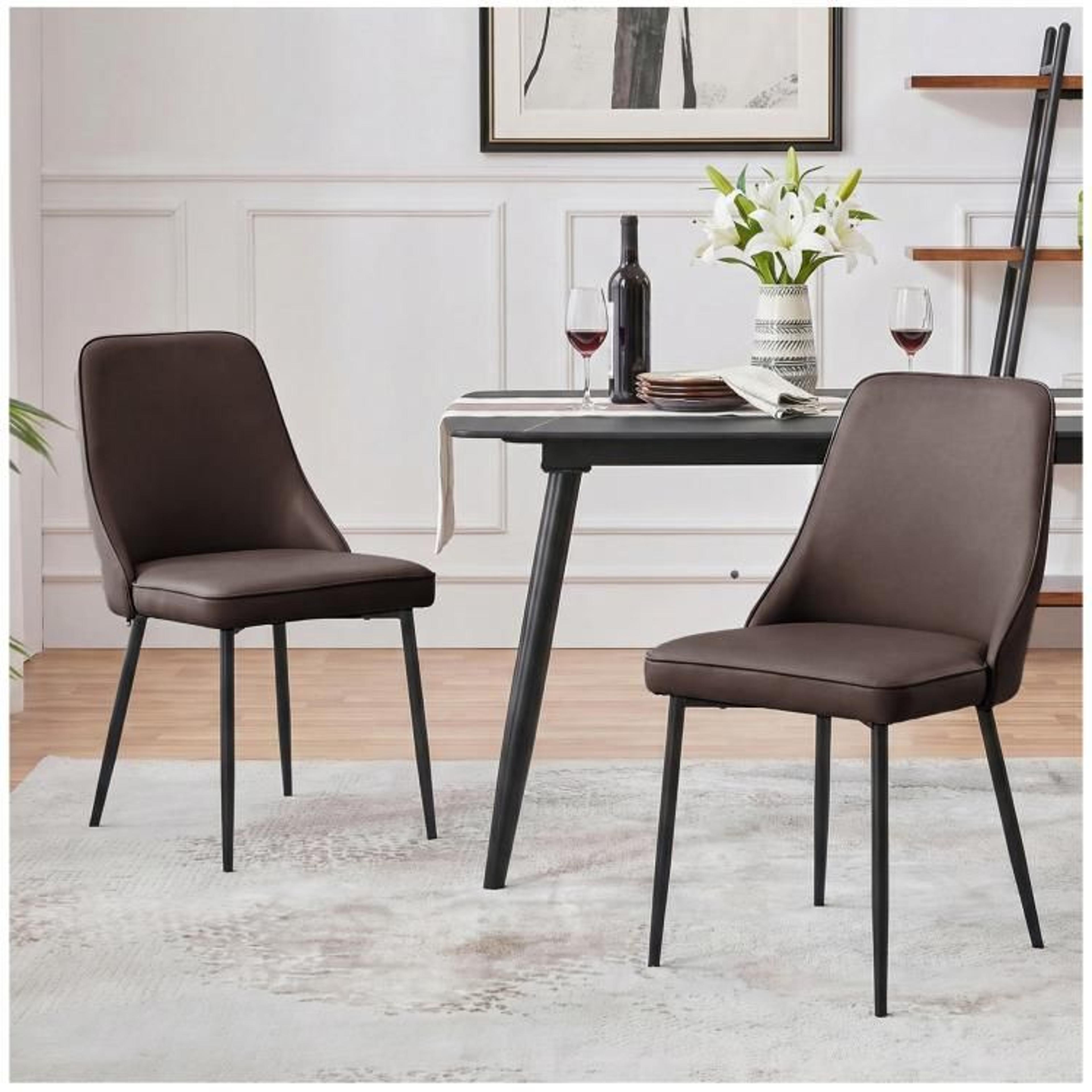 modern dining chairs set of 2  brown faux leather upholstered high back chairs