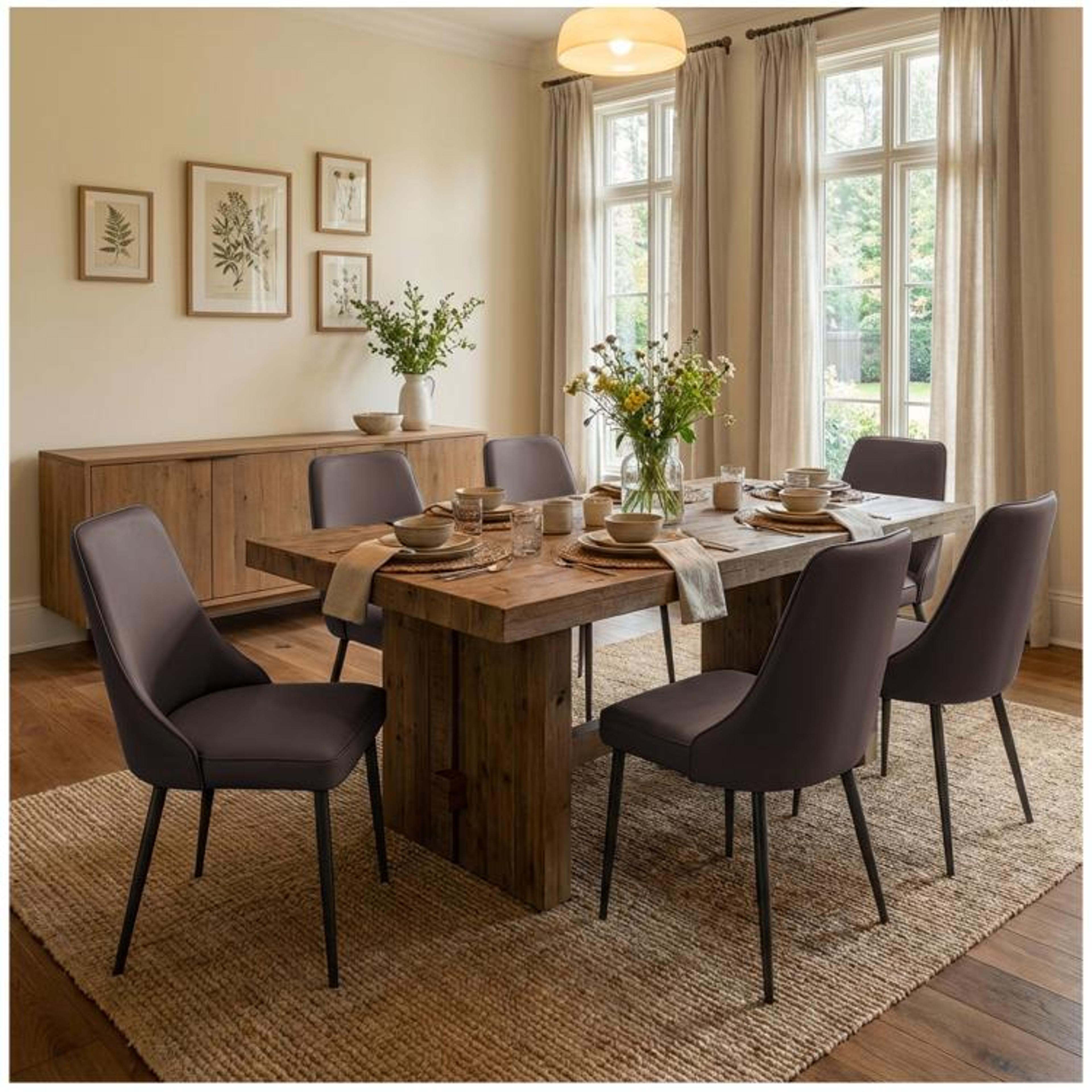 Modern Dining Chairs Set Of 2  Brown Faux Leather Upholstered High Back Chairs 2
