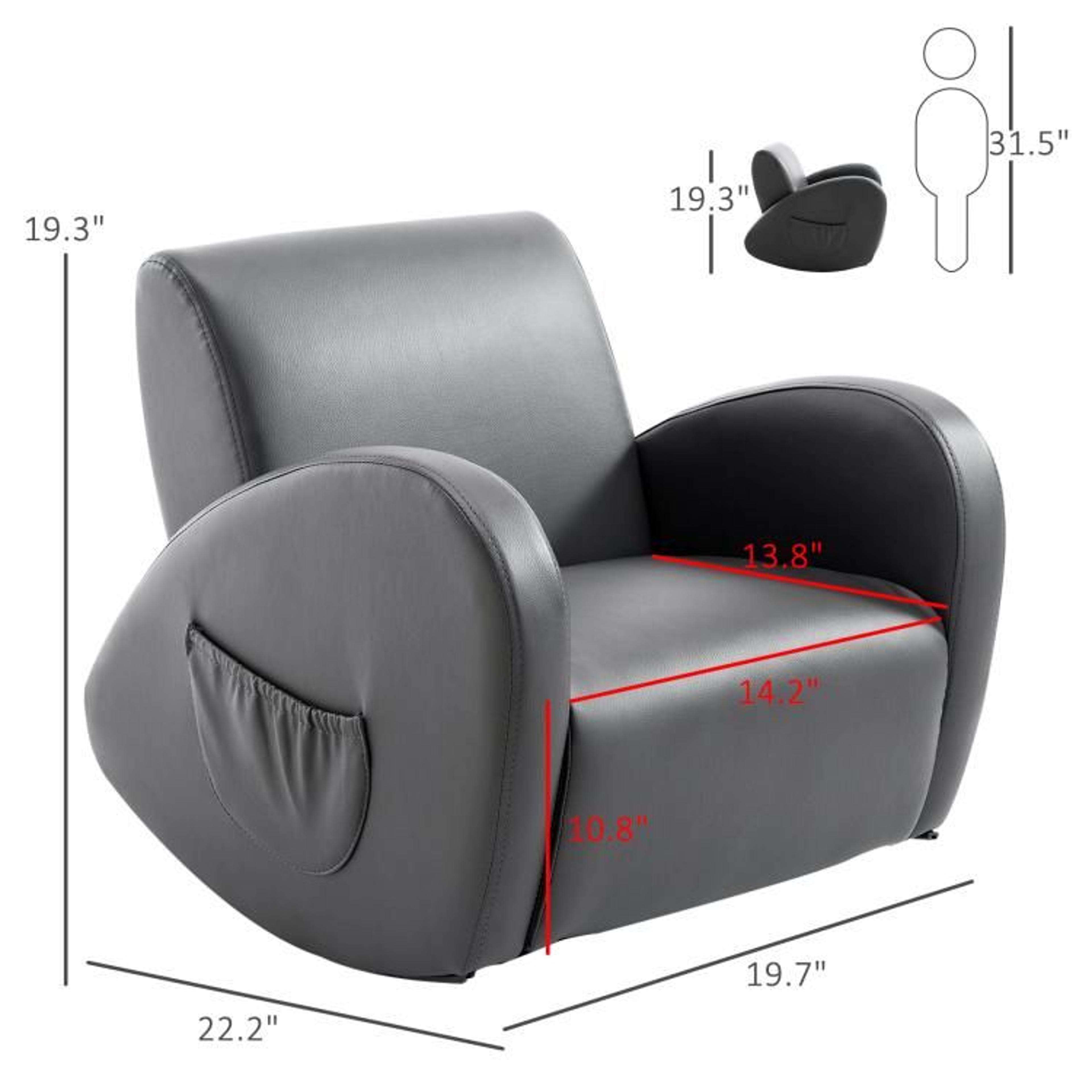 Kids Rocking Chair With PU Leather Upholstery And Side Pockets  Gray 4