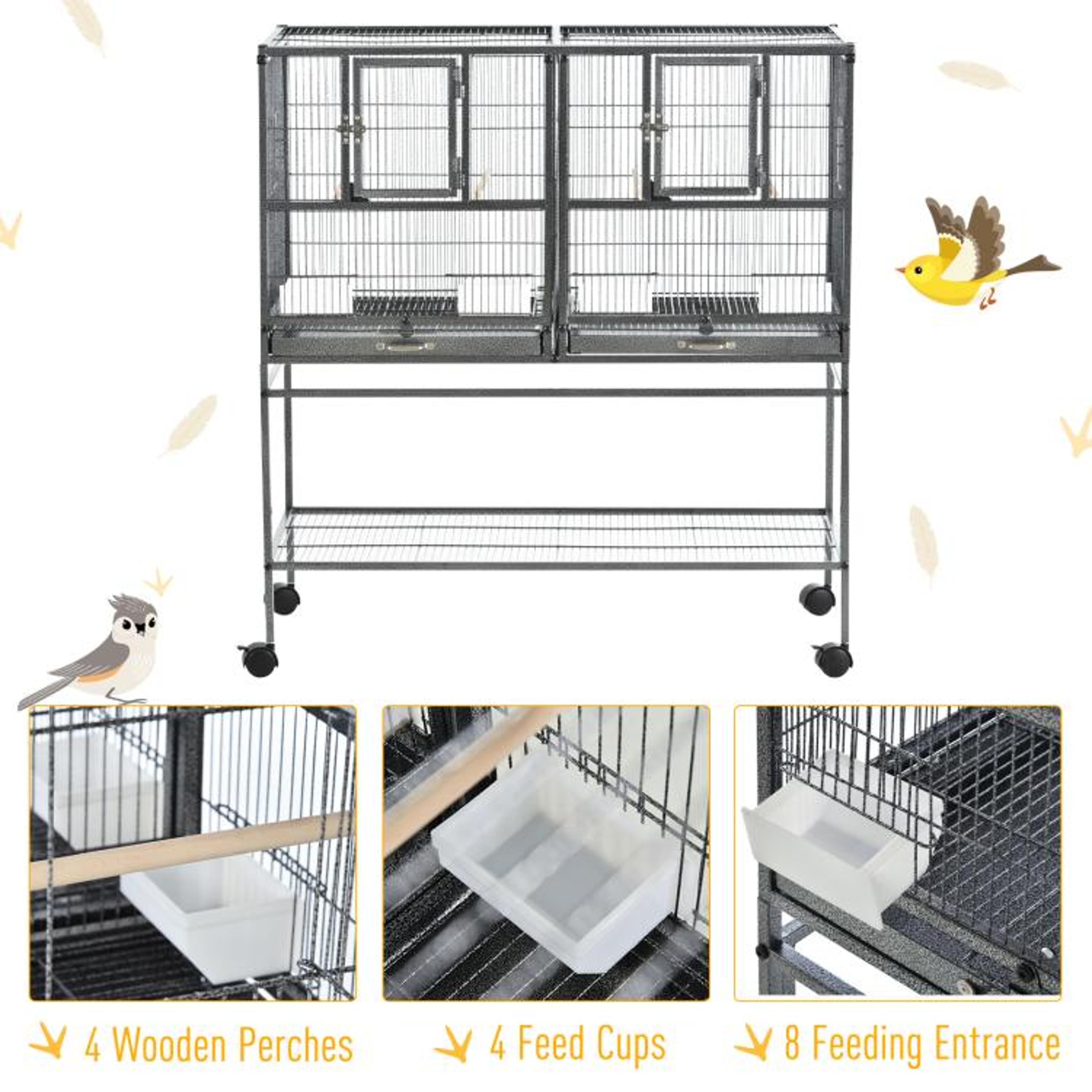 Divided Breeder Bird Cage With Rolling Stand And Removable Trays 4