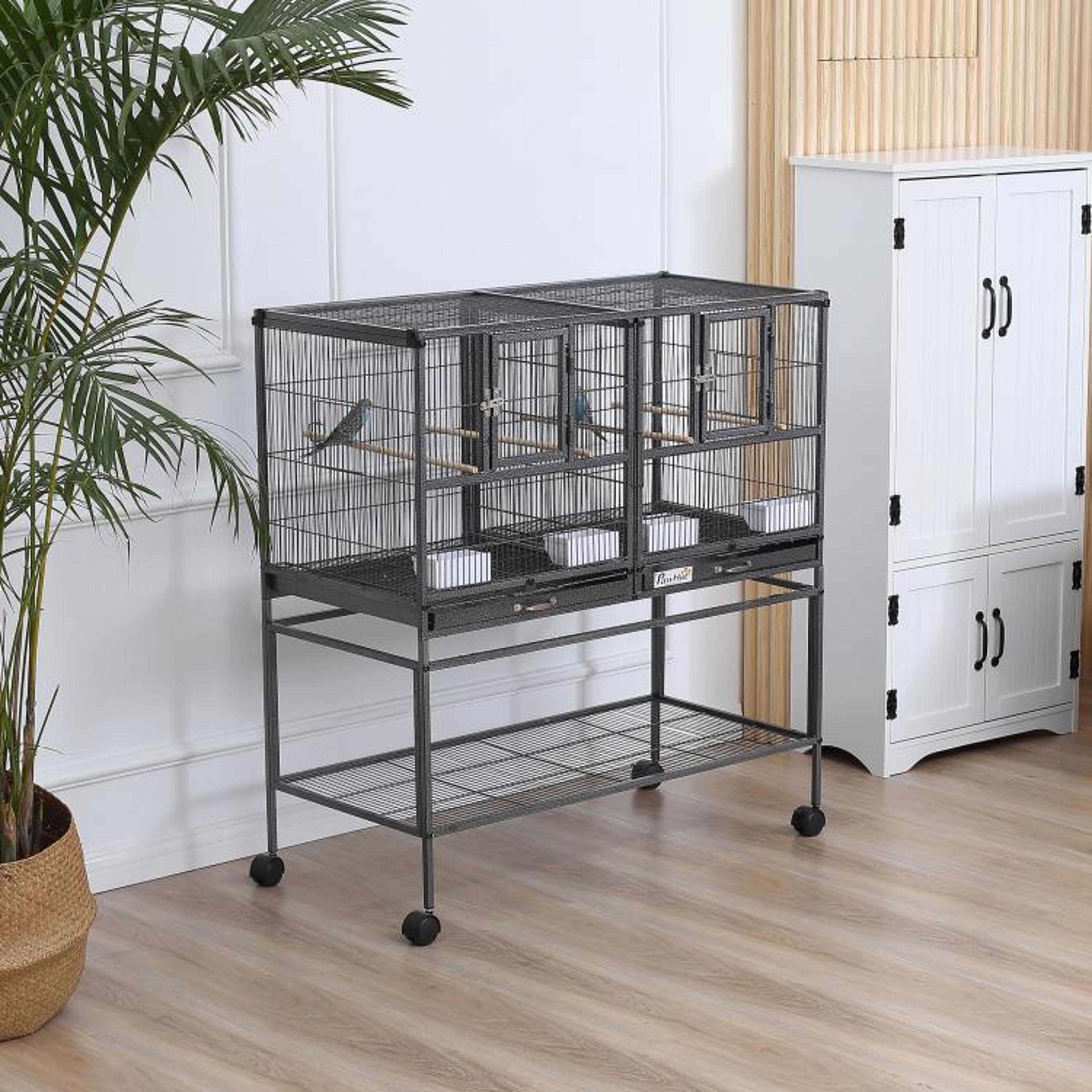 Divided Breeder Bird Cage With Rolling Stand And Removable Trays 2