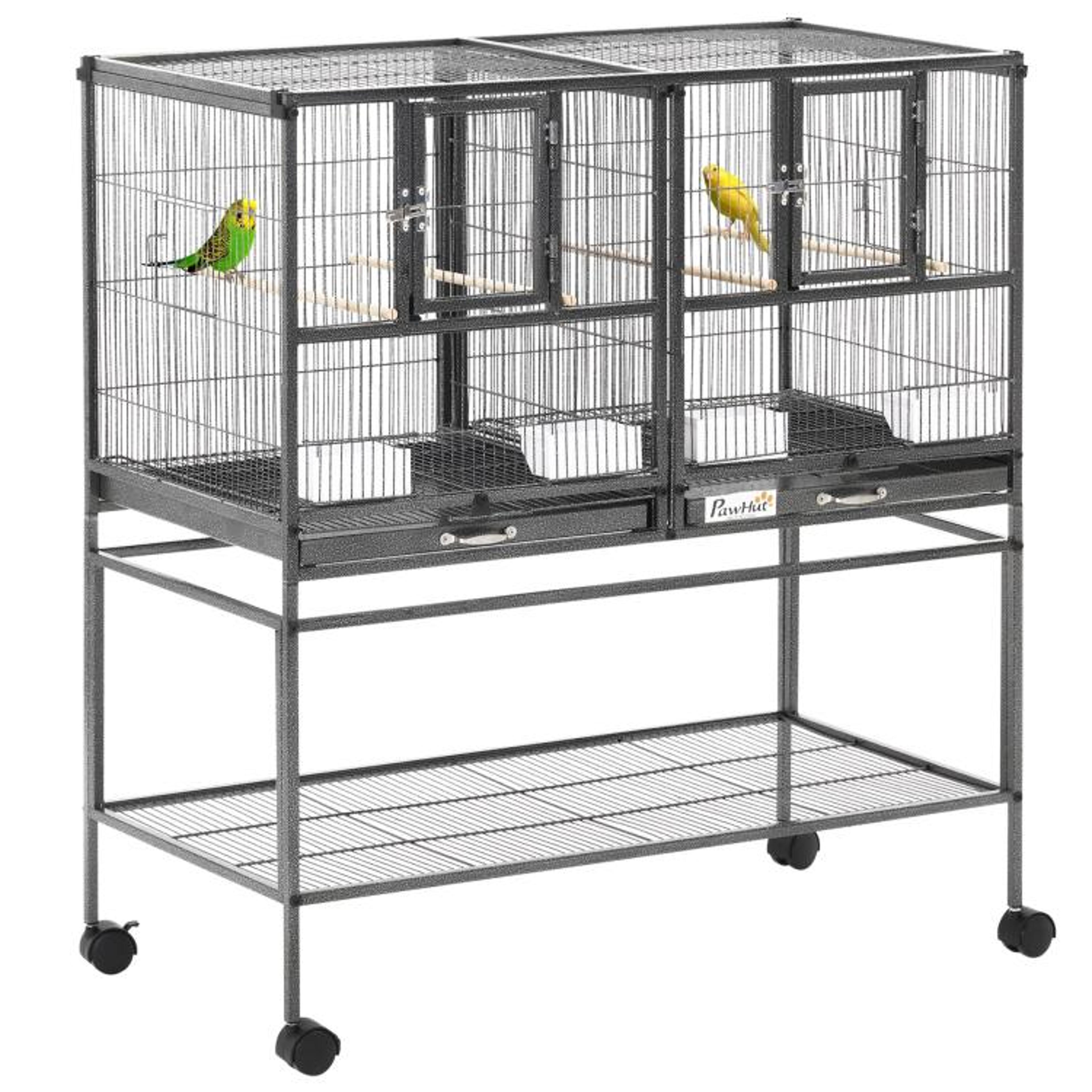 divided breeder bird cage with rolling stand and removable trays