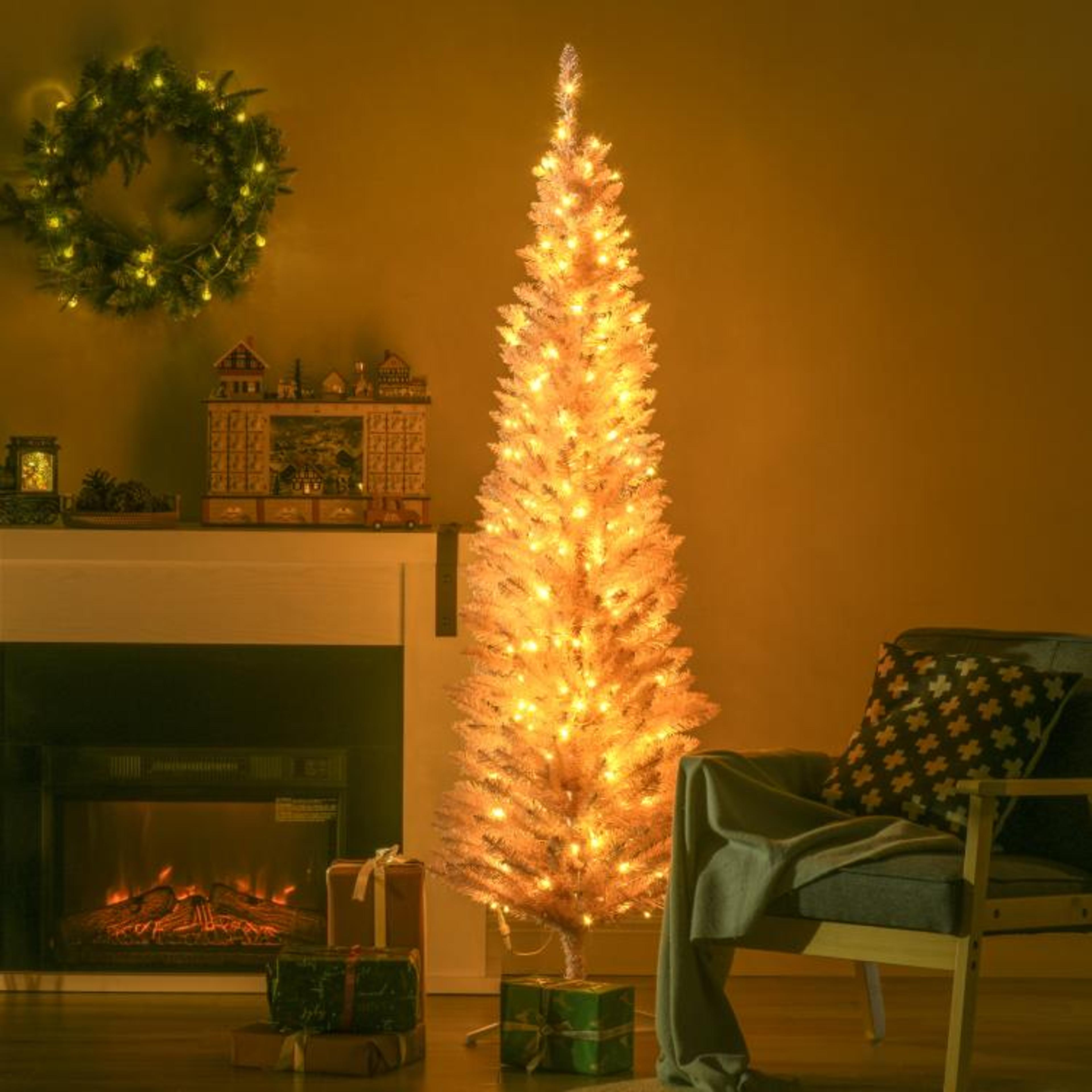 6ft Slim Pink Artificial Christmas Tree With Warm White LED Lights 2