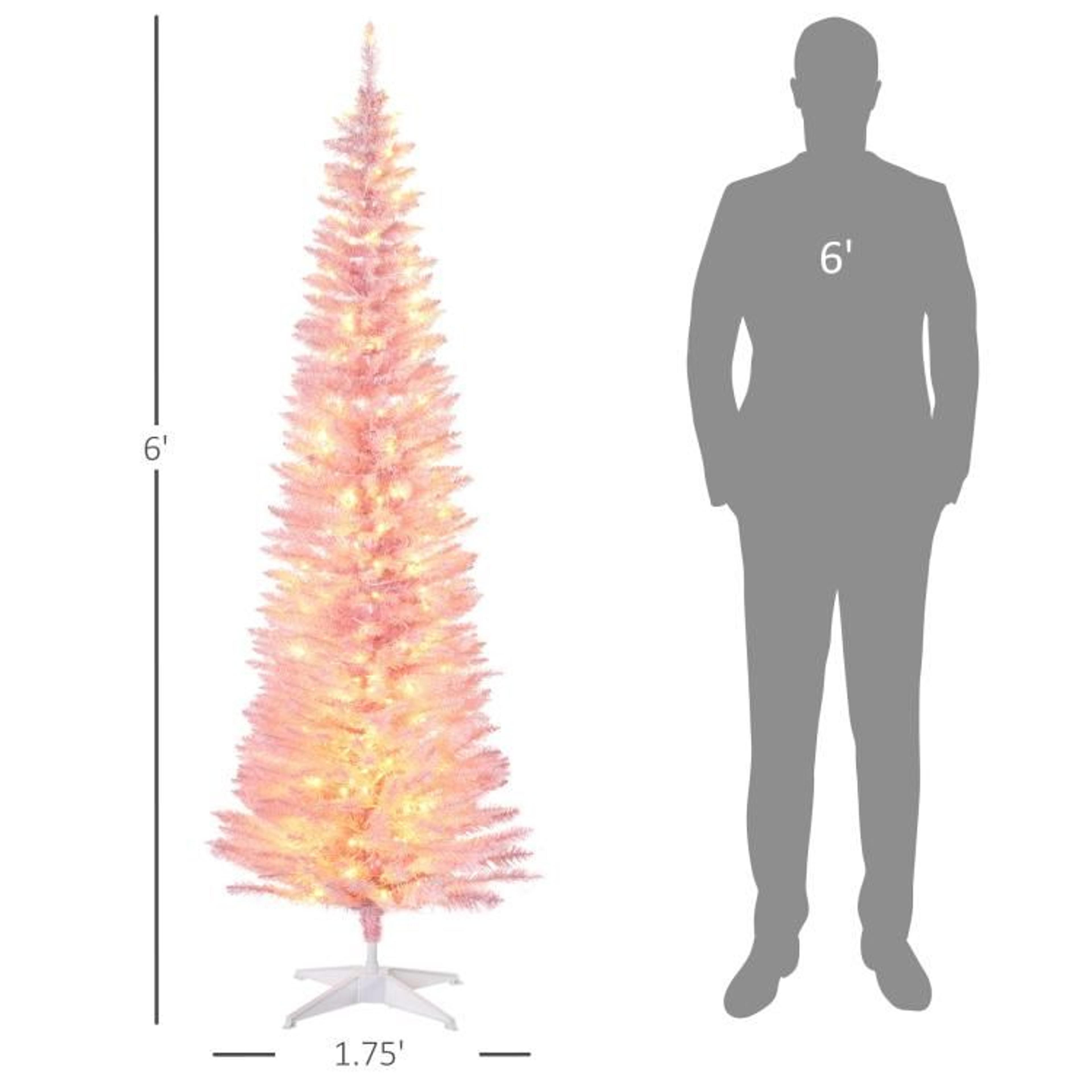 6ft Slim Pink Artificial Christmas Tree With Warm White LED Lights 4