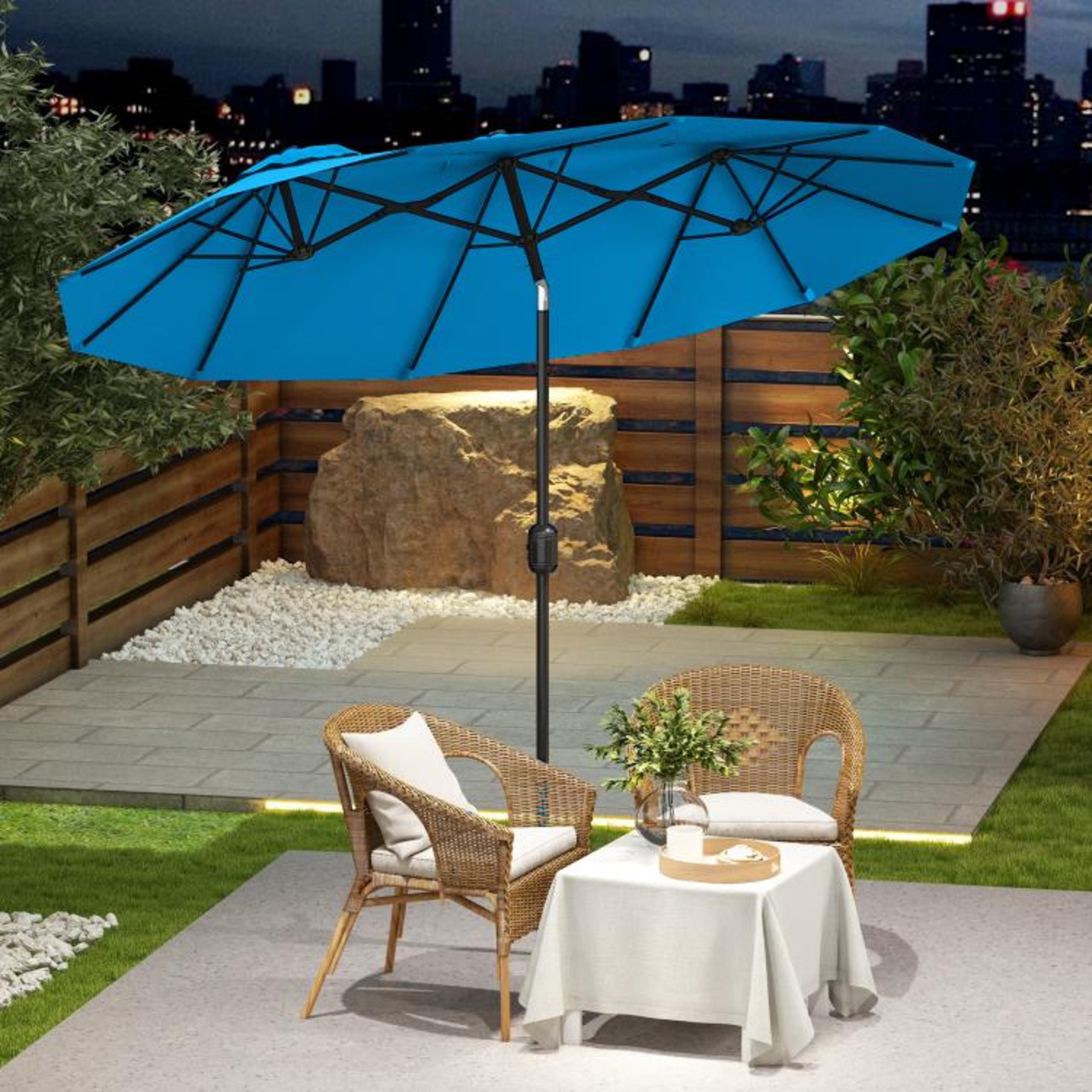 DoubleSided Patio Umbrella With PushButton Tilt And Crank  Cyan Blue 2